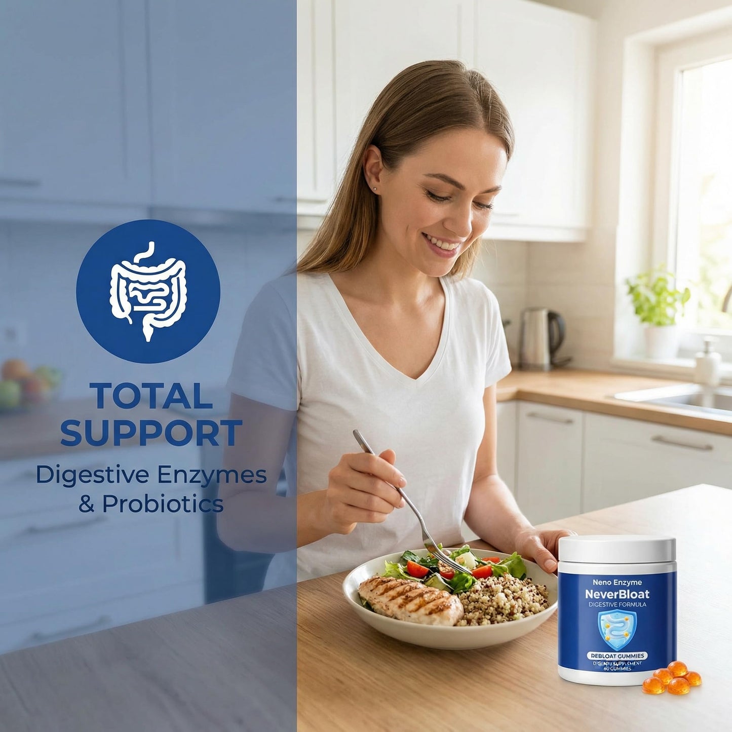 KBKTWOLT Nano Digestive Enzyme Gummies with Probiotics – NeverBloat Formula for Daily Digestive Support, Helps Relieve Bloating & Gas, Chewable Enzyme Complex, 60 Gummies