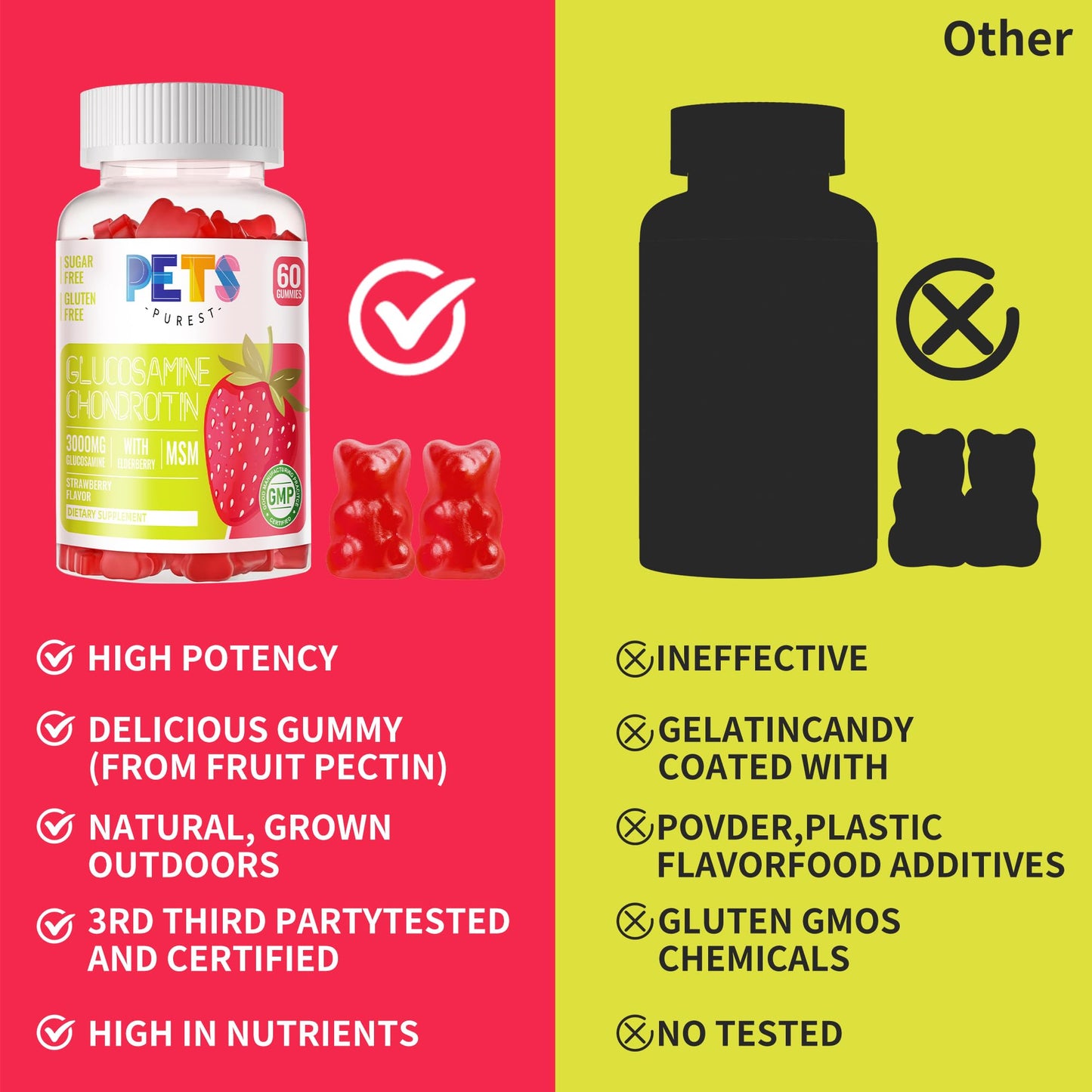 Pets Purest Glucosamine Chondroitin Gummies with MSM & Elderberry Extra Strength, 120 Gummies