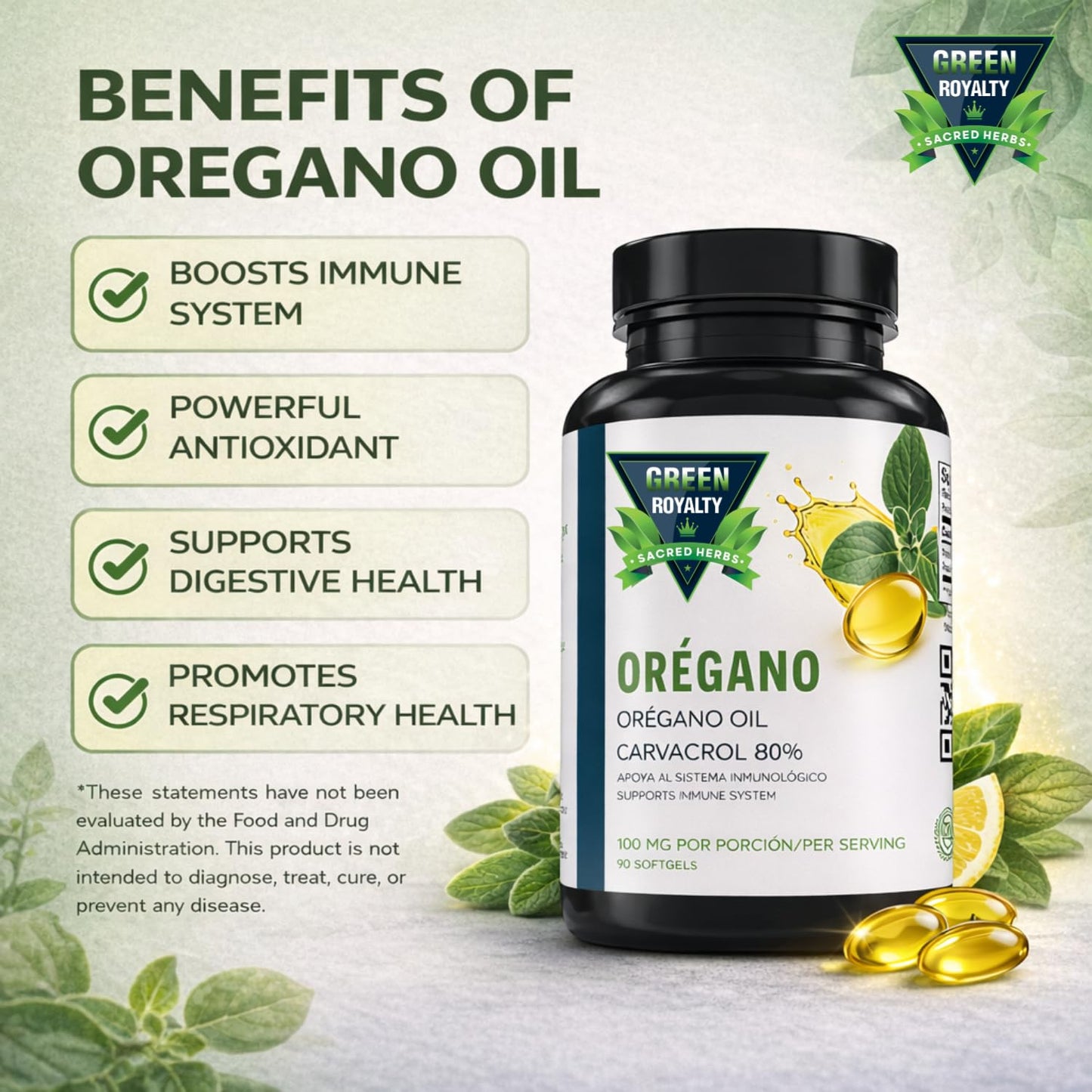 GREEN ROYALTY Oregano Oil Softgels 90