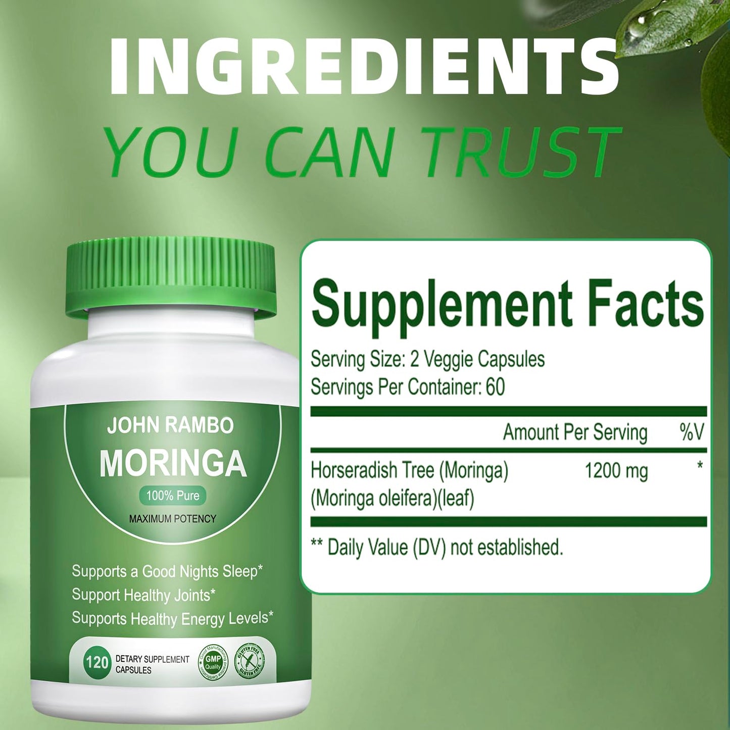 JOHN RAMBO Moringa Powder 1200mg Capsules 120