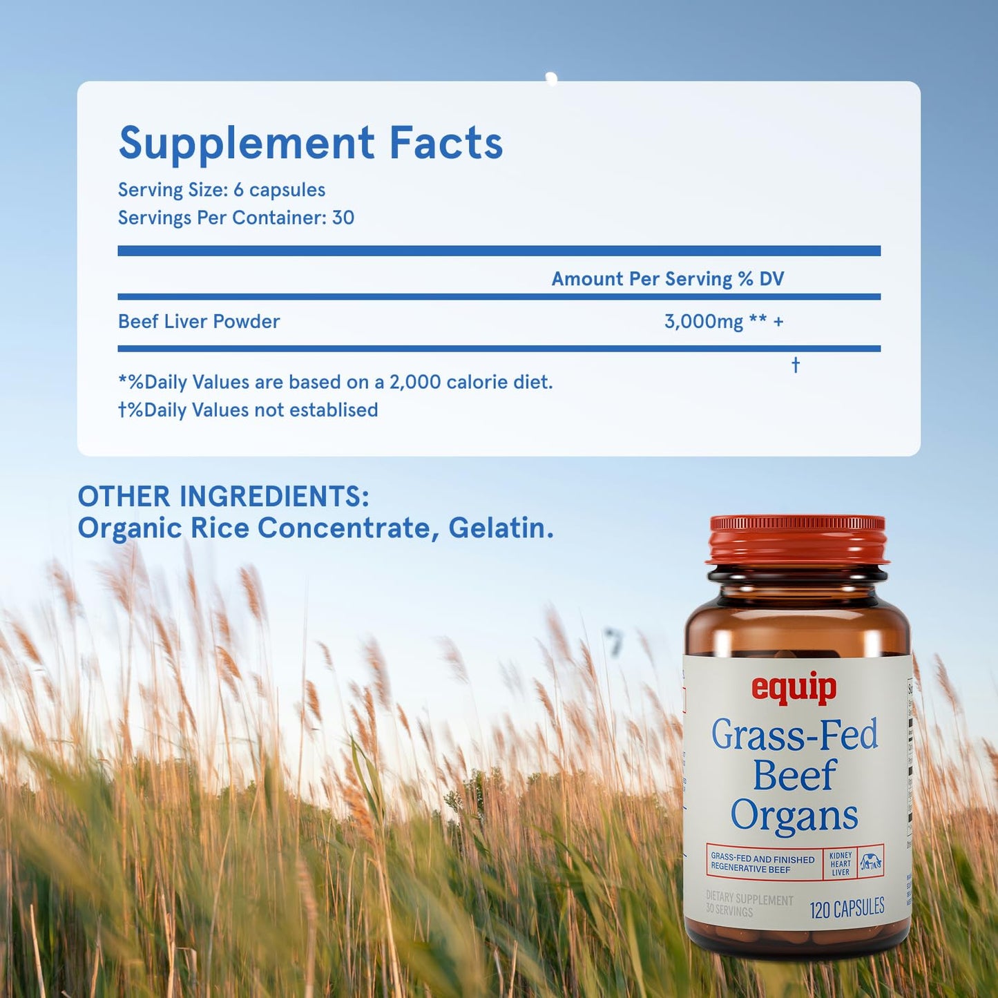 Equip Grass-Fed Beef Organs Regenerative Freeze-Dried Beef Liver Capsules 120 Count