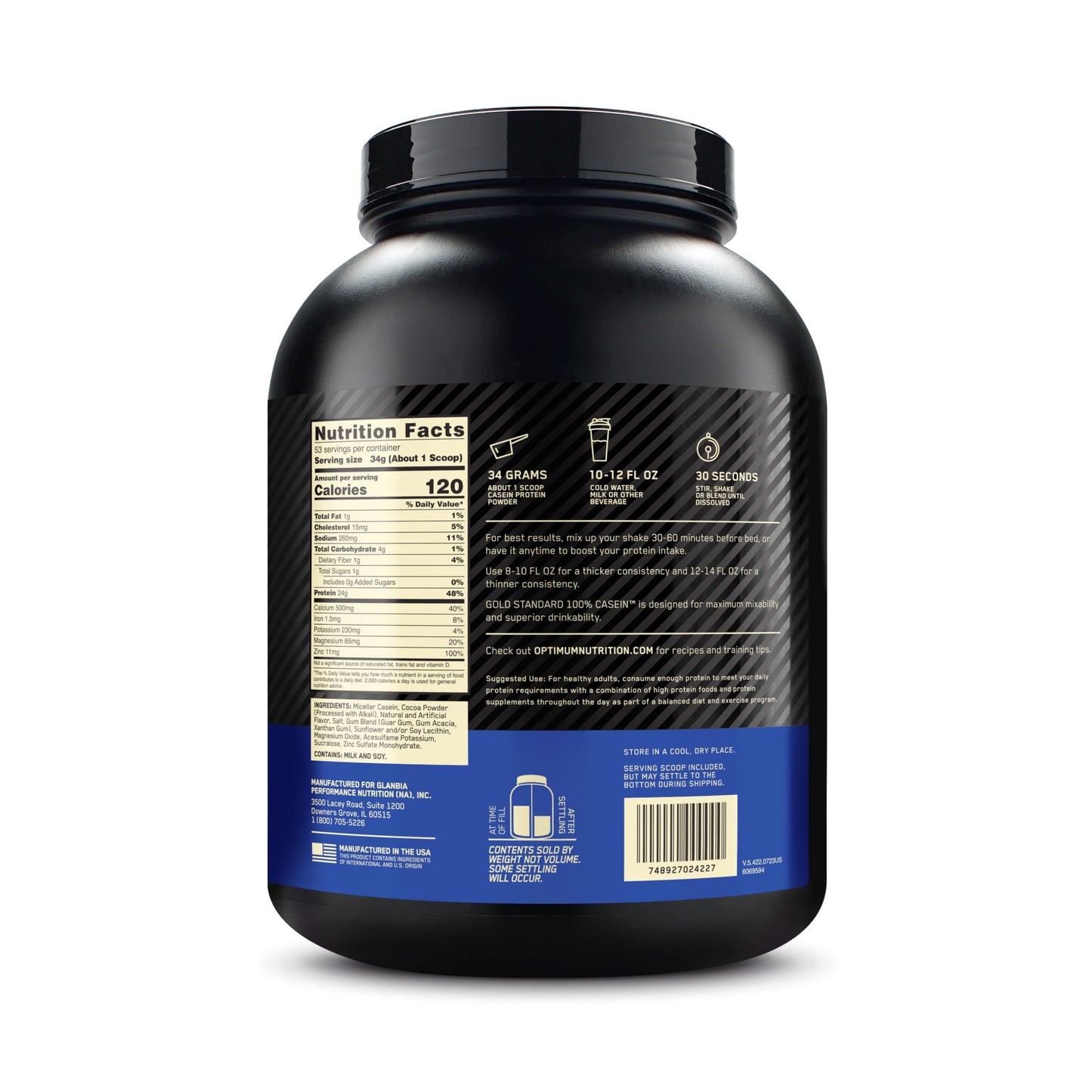 Optimum Nutrition Gold Standard 100% Micellar Casein Protein Powder, 64 Servings