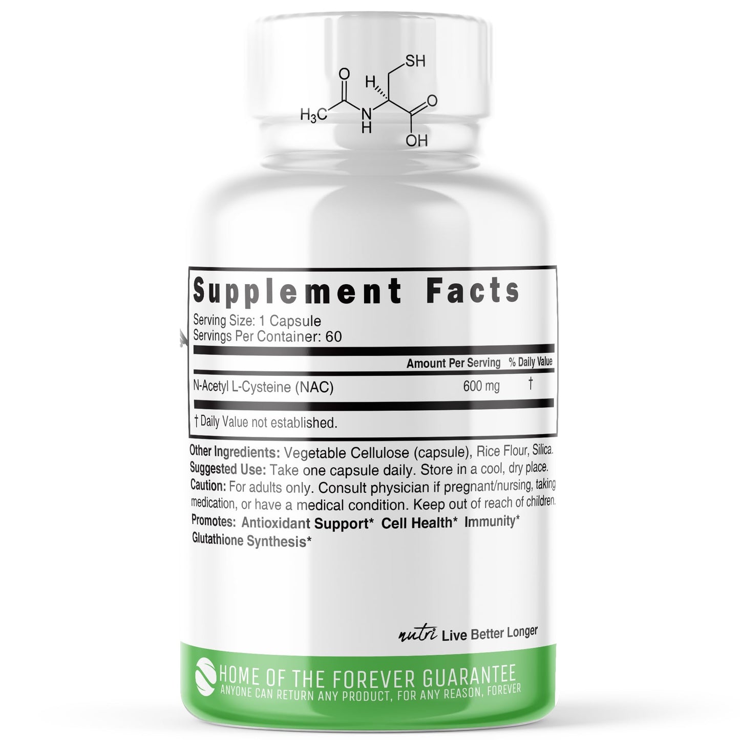 Nature's Fusions NAC N-Acetyl Cysteine 600 mg Capsules, 120 Count
