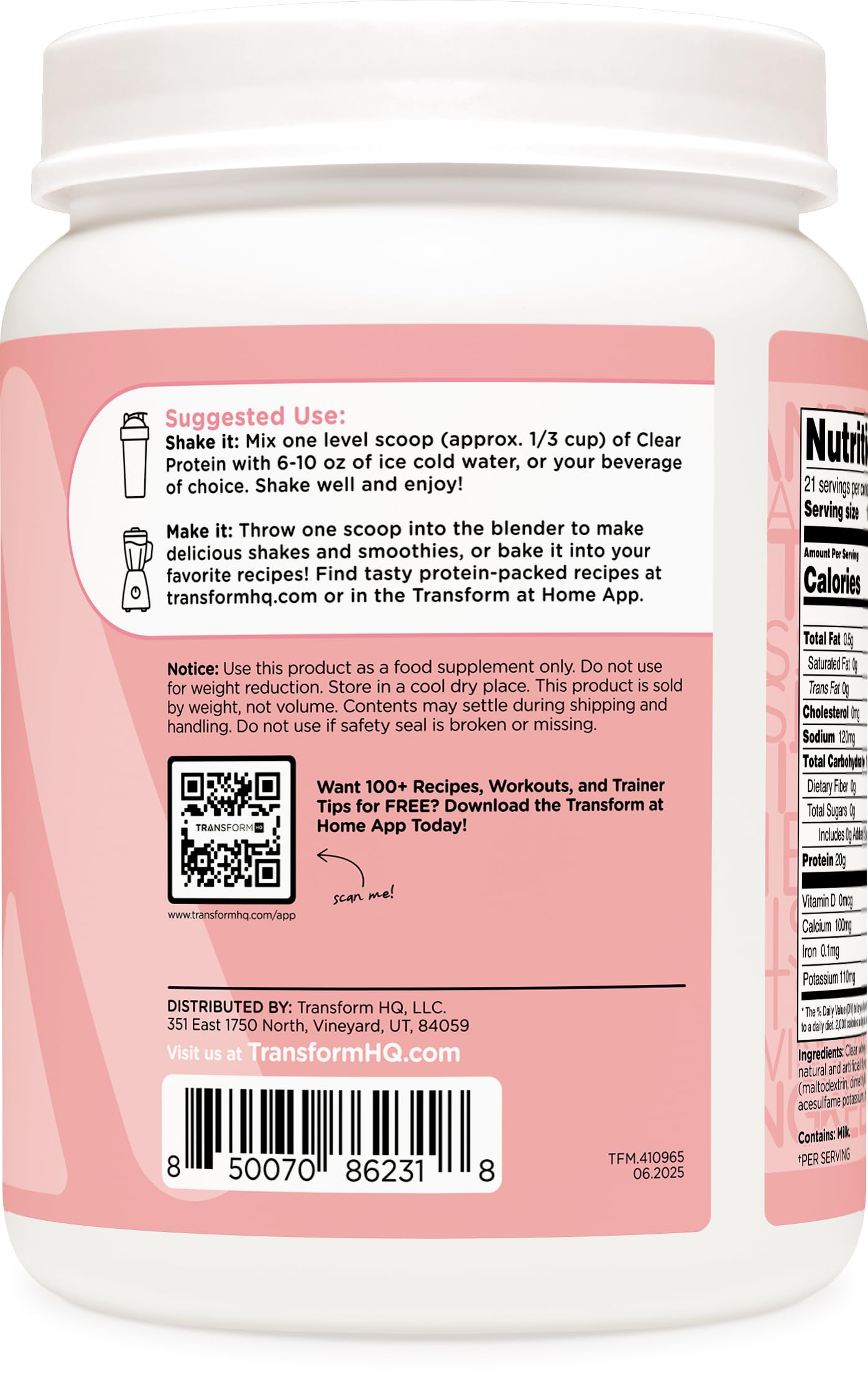 TransformHQ Clear Protein Powder (Cotton Candy) 18.8 oz