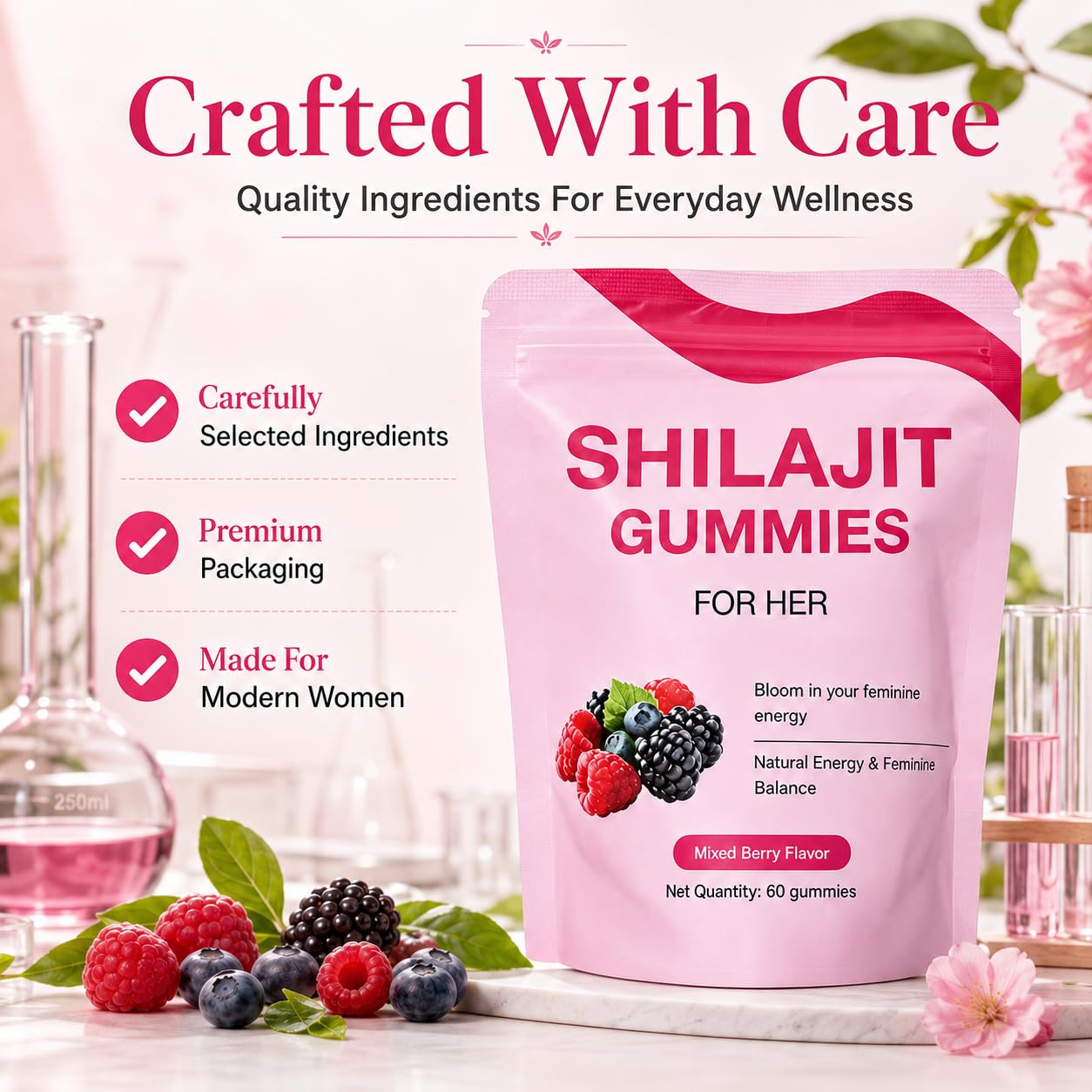 DLZFUDTY Shilajit Gummies for Women, Mixed Berry Flavor, 1 Count