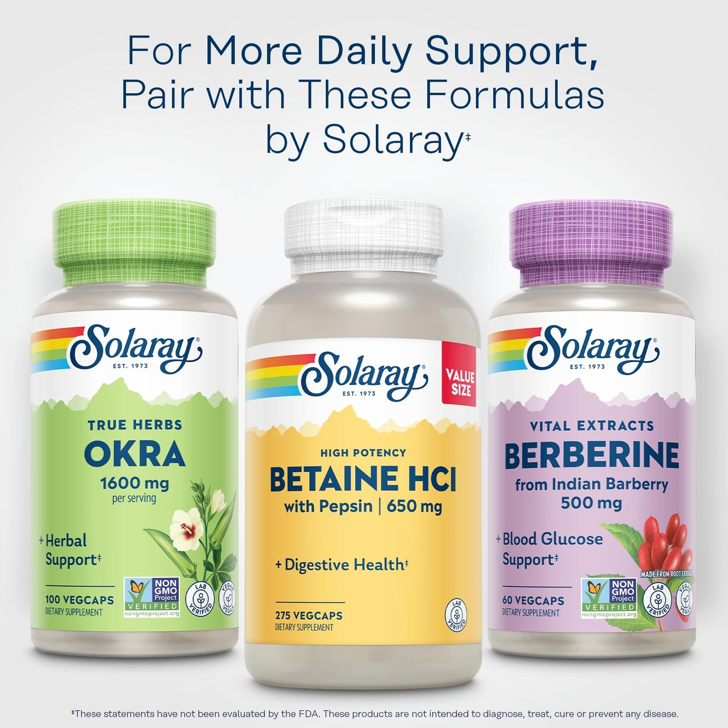 SOLARAY Okra Fruit 1600 mg Capsules, 100 Capsules