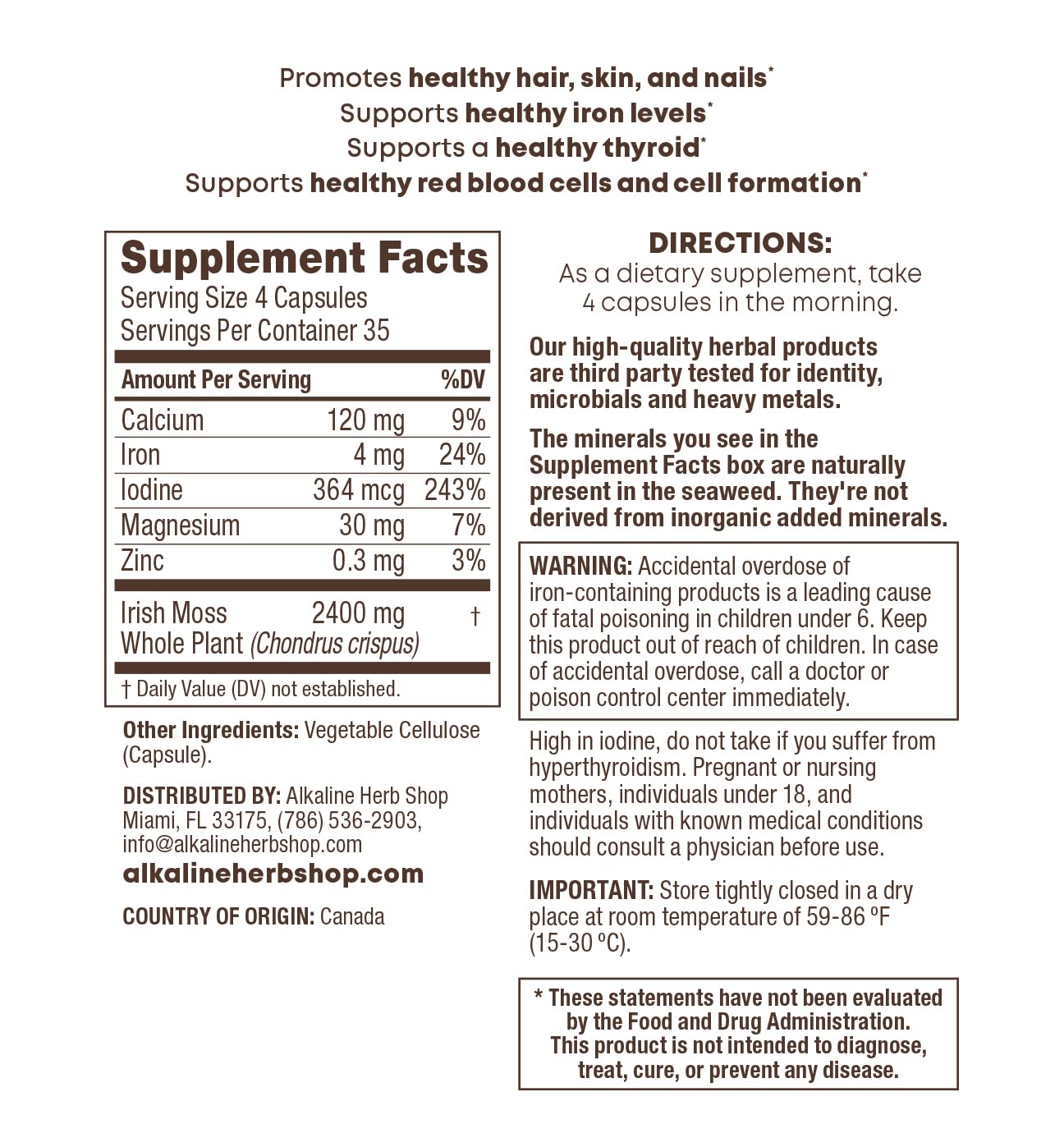 Alkaline Herb Store Sea Moss Supplement Capsule 1 Count