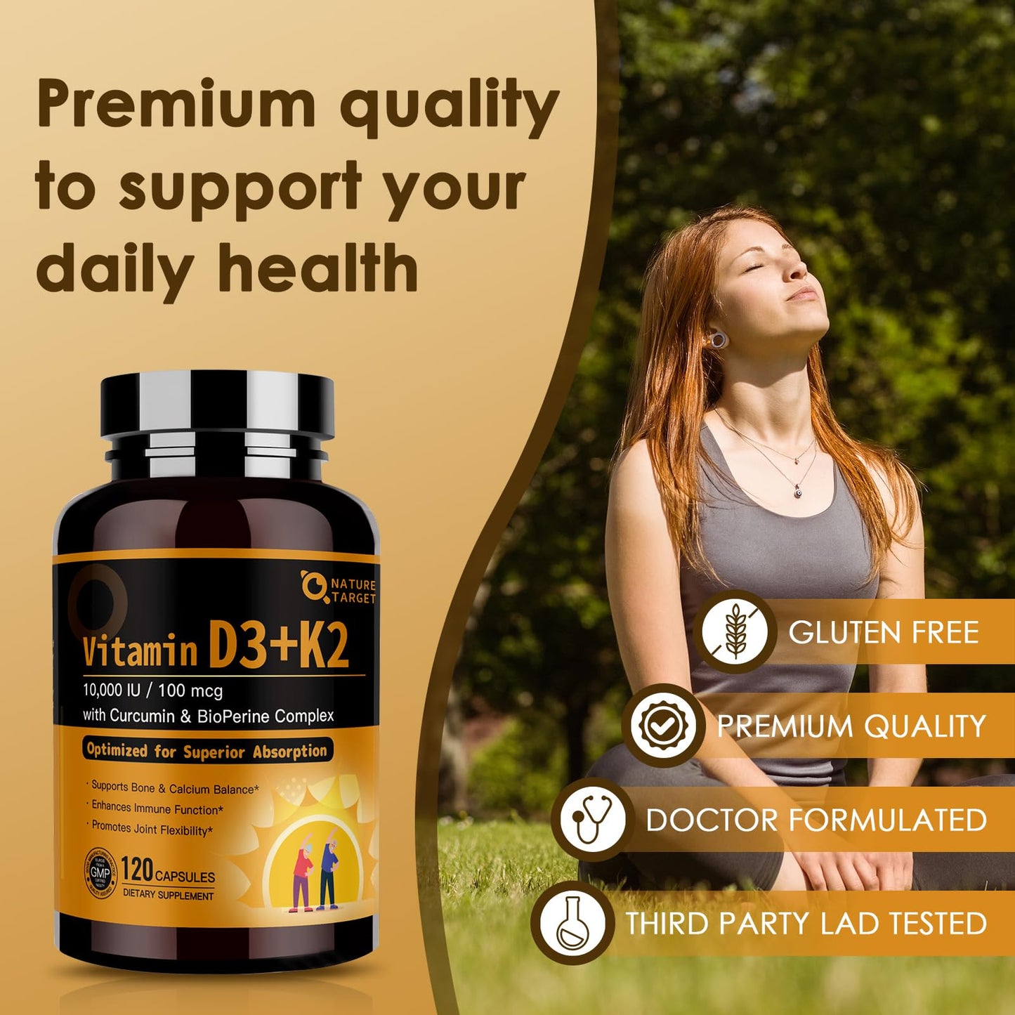 NATURE TARGET Vitamin D3 K2 Capsule 120 Count