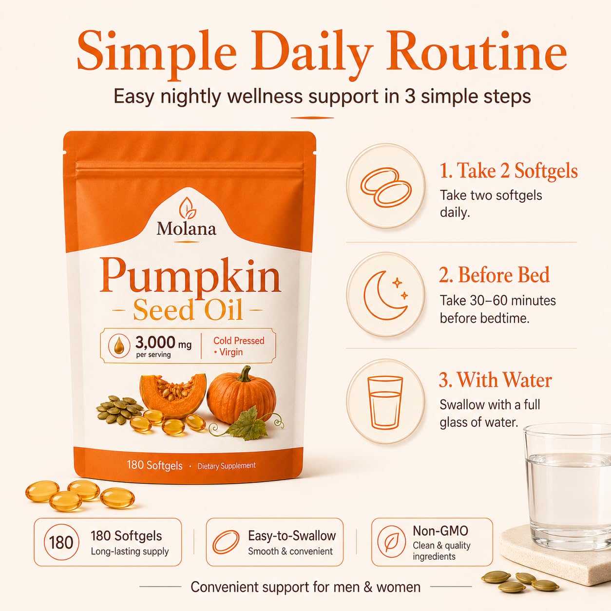 Ovouria Molana Pumpkin Seed Oil Capsules, 180 Softgels