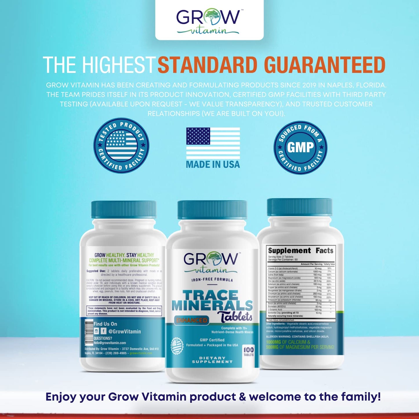 Grow Vitamin Trace Minerals Enhanced Complex Tablet, 100 Tablets