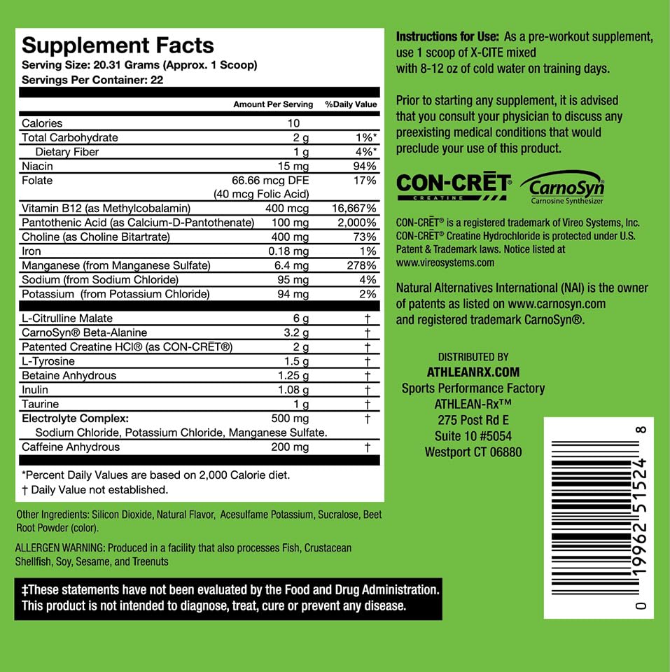 ATHLEAN-RX X-CITE Pre-Workout Powder 15.61 Ounce