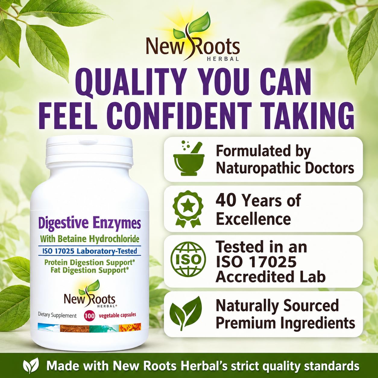 NEW ROOTS HERBAL Digestive Enzymes with Ox Bile and Betaine HCl Capsule, 100 Count