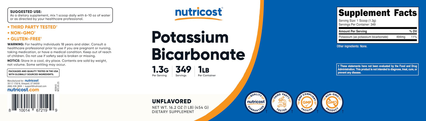 Nutricost Potassium Bicarbonate Powder 16.01 oz