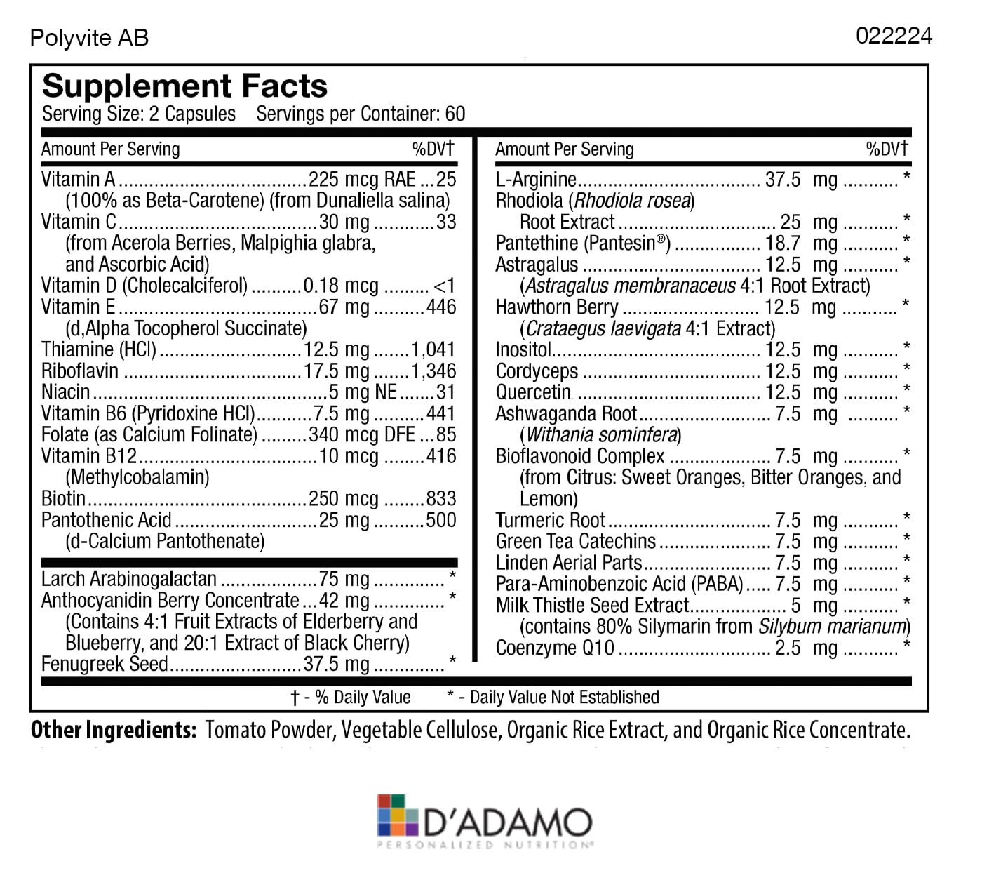 D'Adamo Personalized Nutrition Optimal Health Stack Blood Type AB 120 Capsules