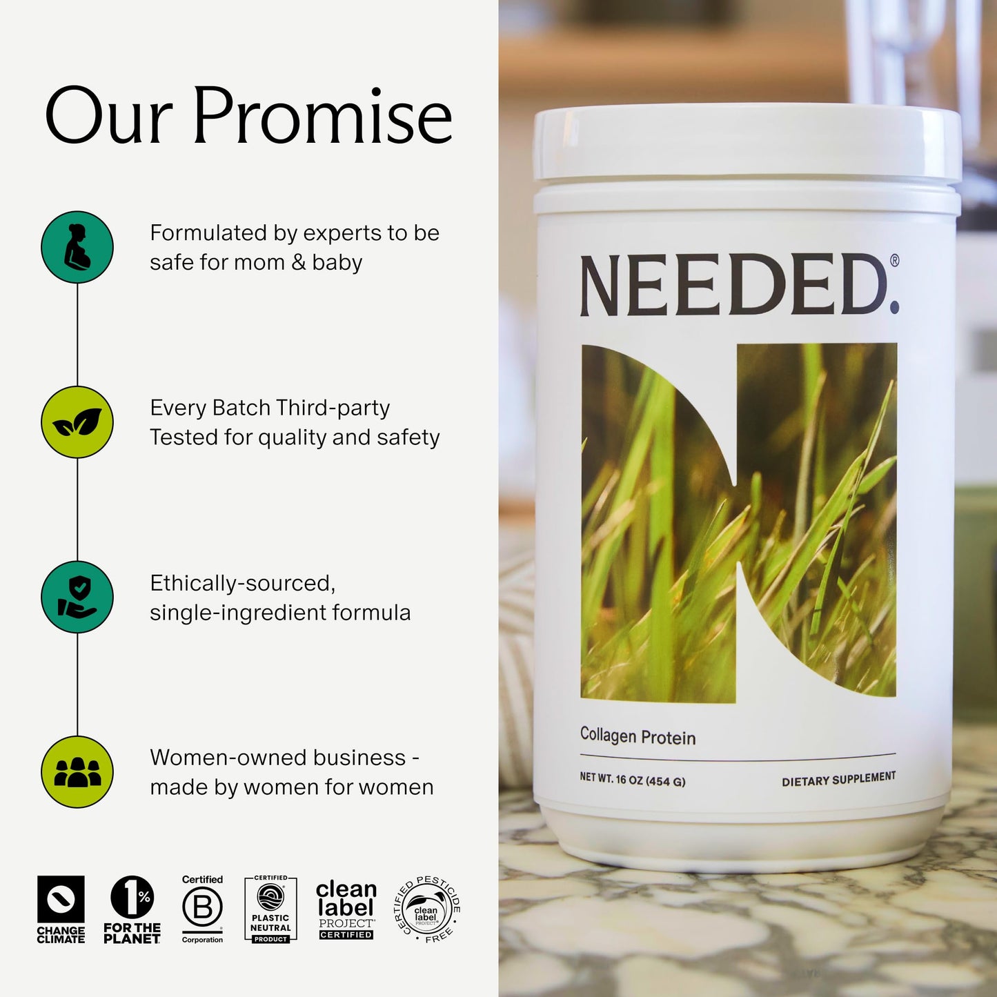 Needed Hydrolyzed Collagen Protein Powder, 16 oz