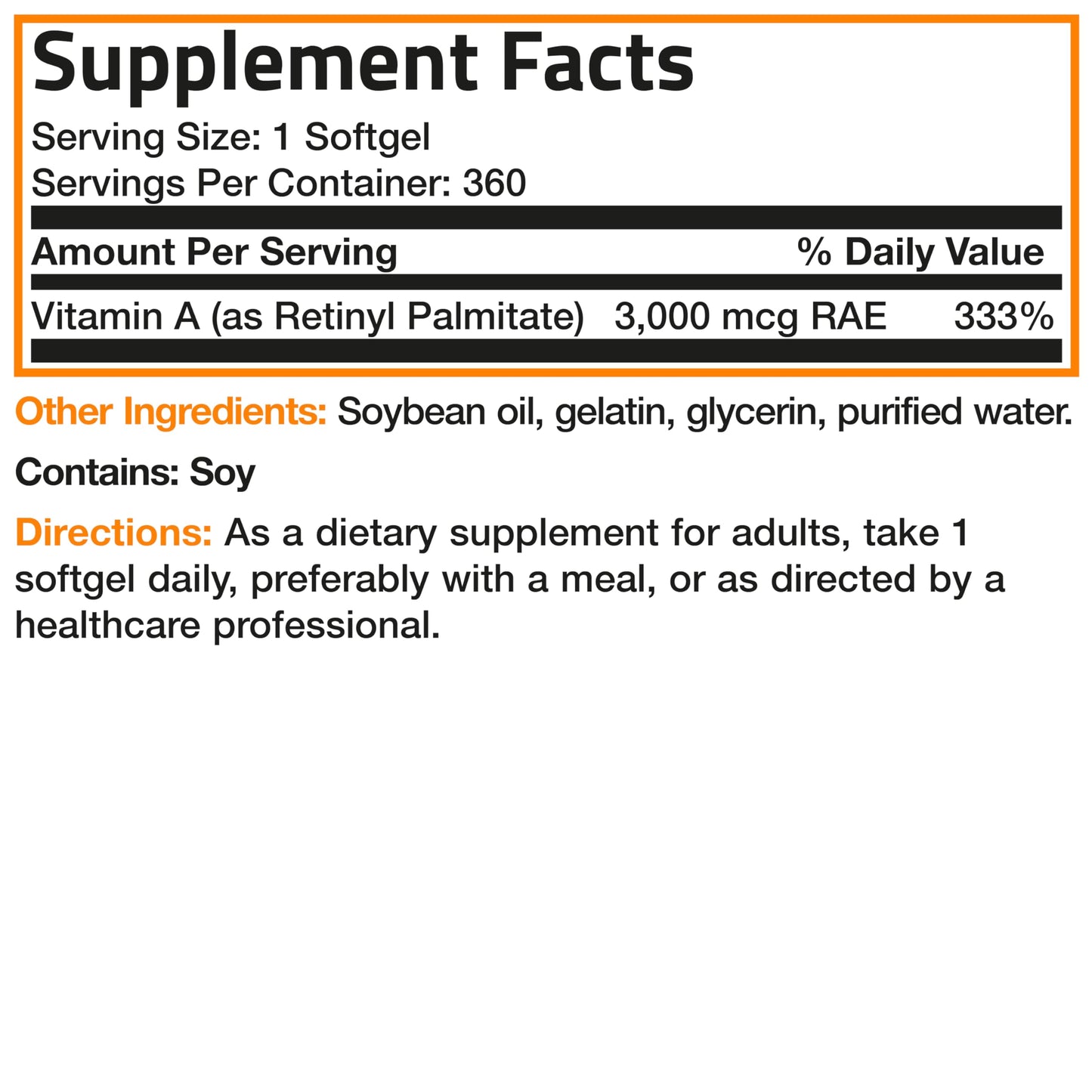 Bronson Vitamin A 10,000 IU Softgels, 360 Softgels