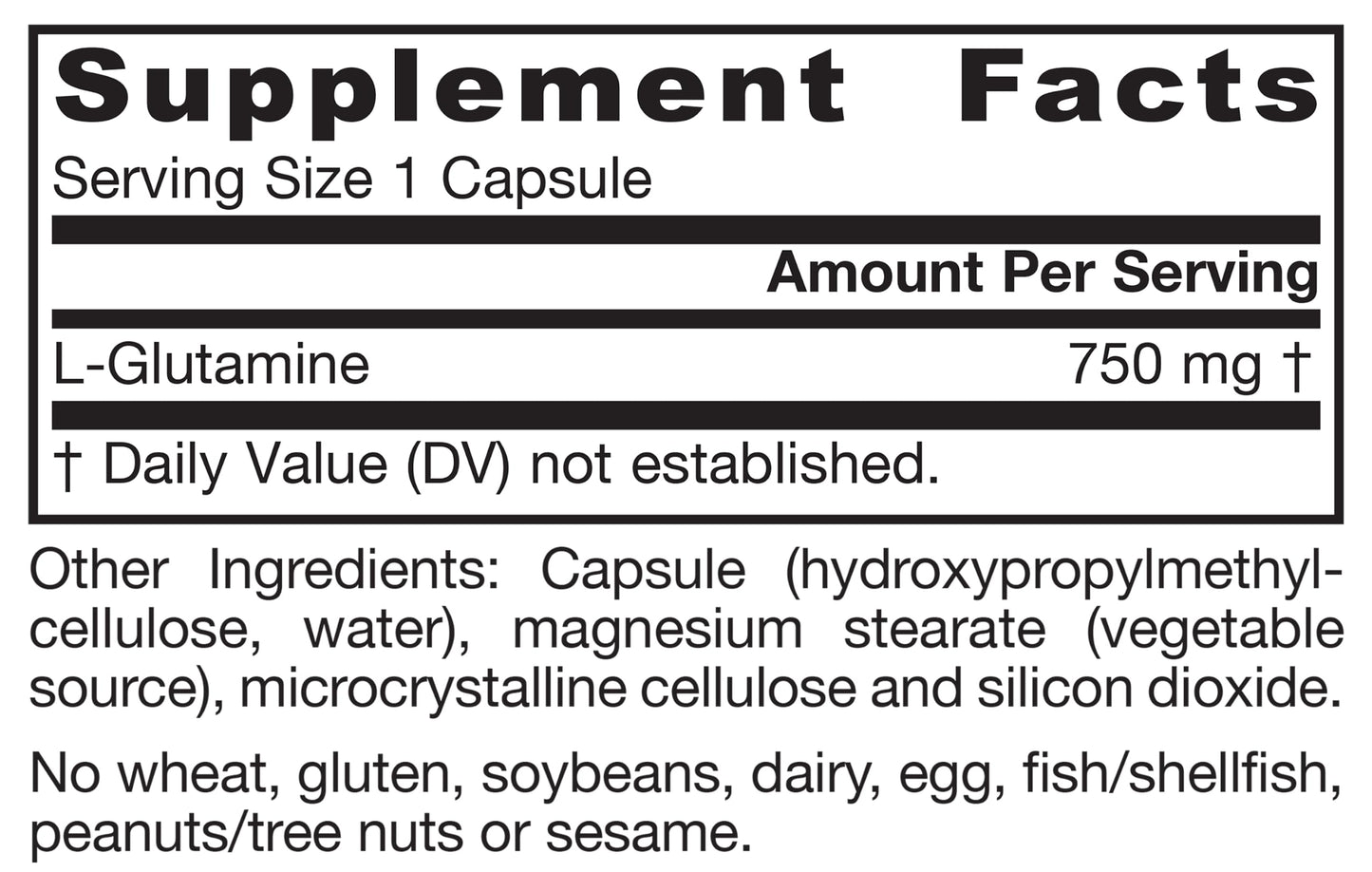 Jarrow Formulas L-Glutamine 750 mg Capsule, 120 Capsules
