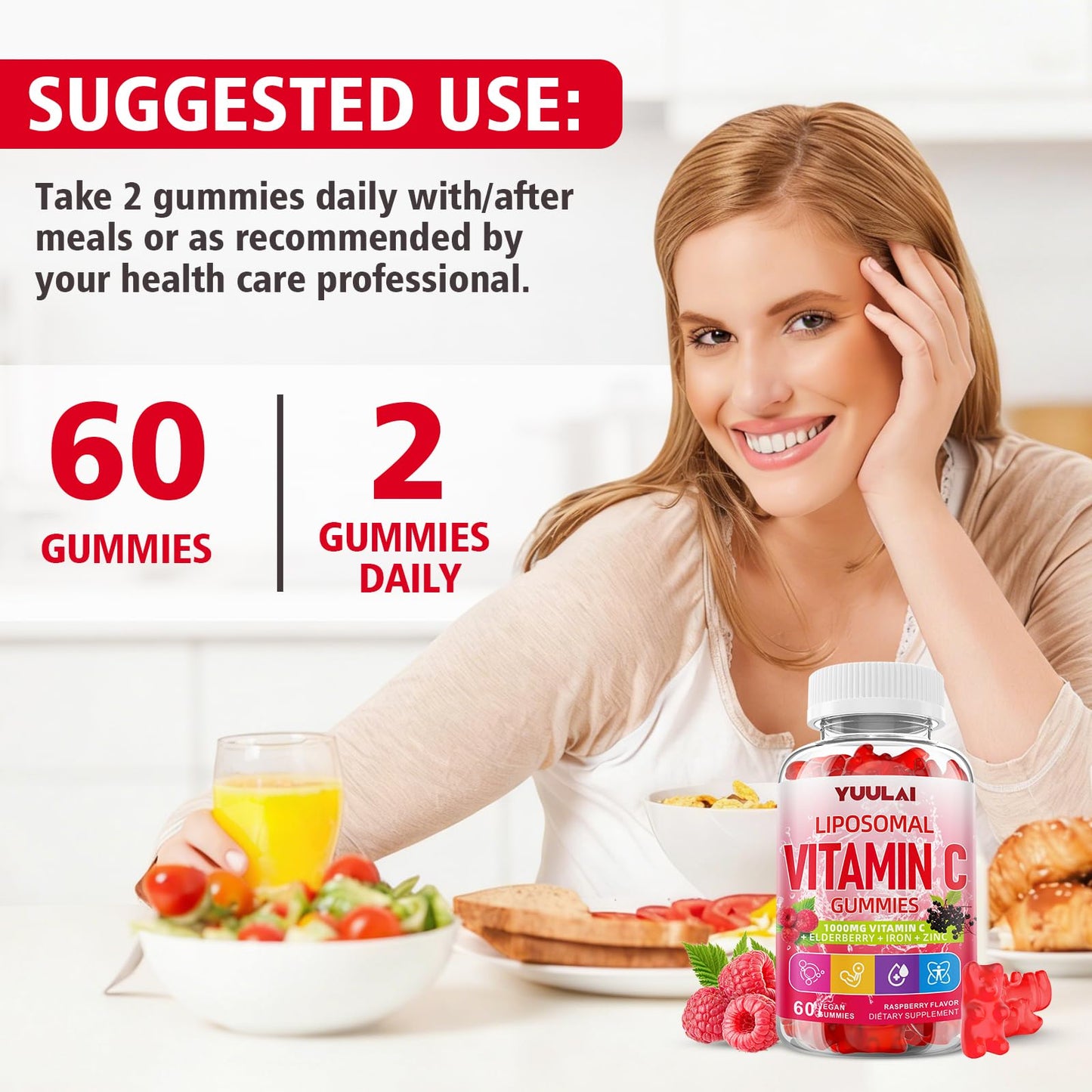YUULAI Liposomal Vitamin C 1000mg Gummies, 60 Count