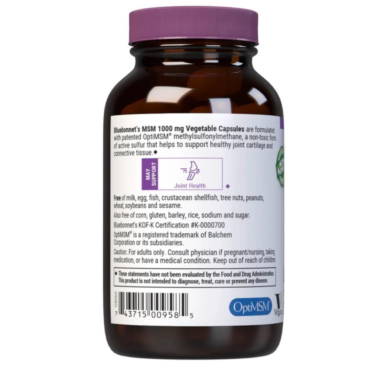BlueBonnet MSM 1000mg Methylsulfonylmethane Sulfur Supplement - 60 Capsules
