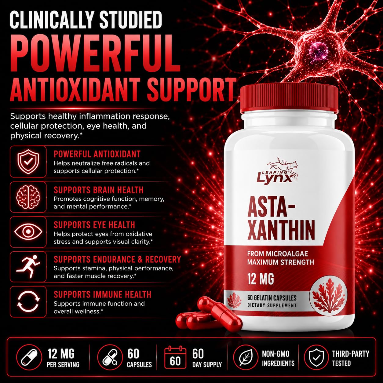 Leaping Lynx Astaxanthin 12mg Capsule 60 Count