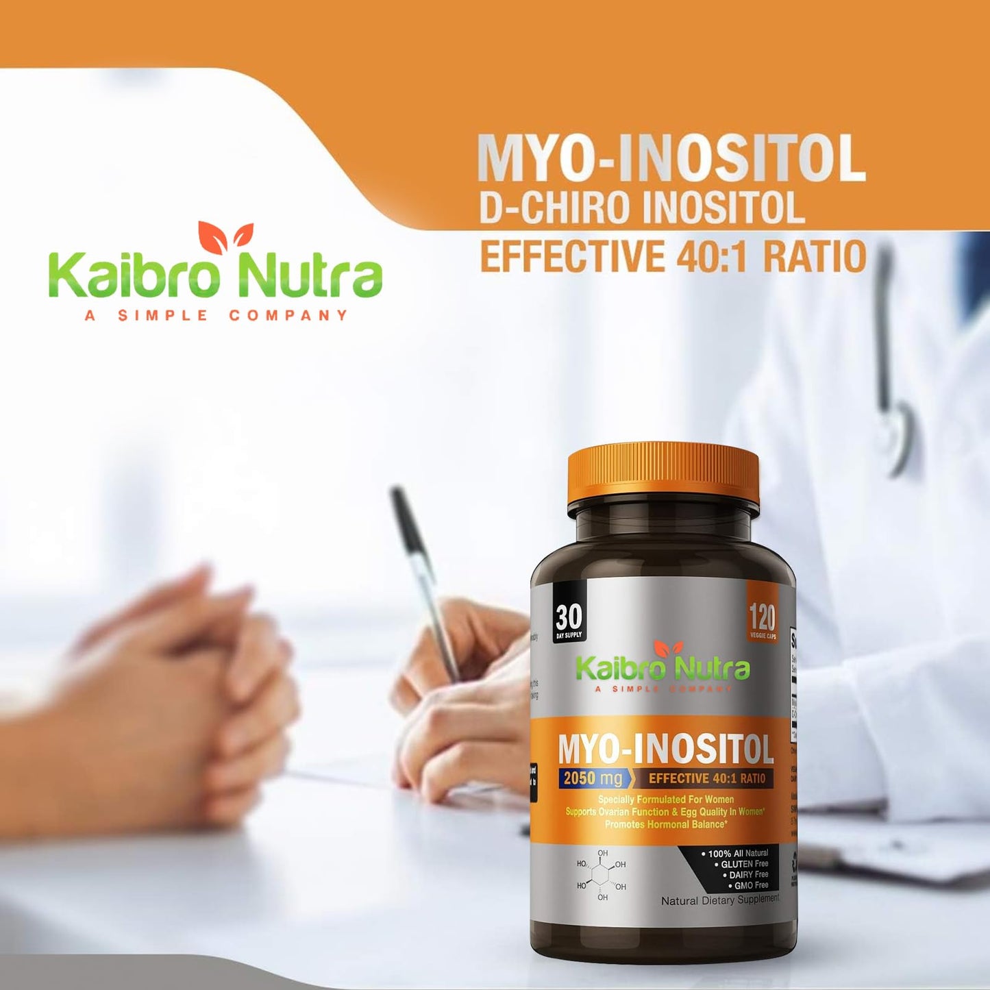 Kaibro Nutra Myo-Inositol & D-Chiro Inositol 40:1 Ratio Capsules 240 Count