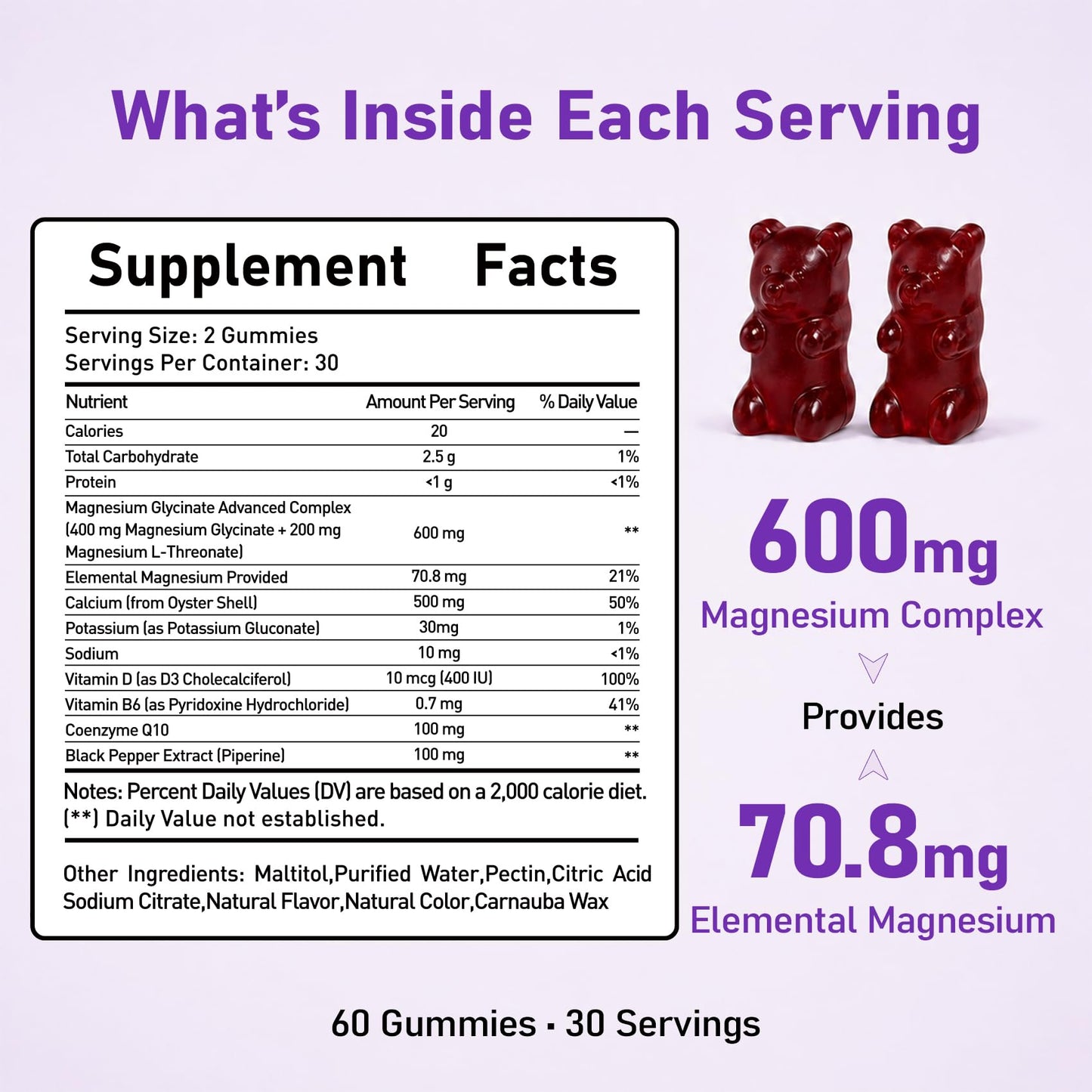 Goreta Magnesium Glycinate Gummies 600mg Complex, Sugar-Free, Sleep Support, 60 Gummies