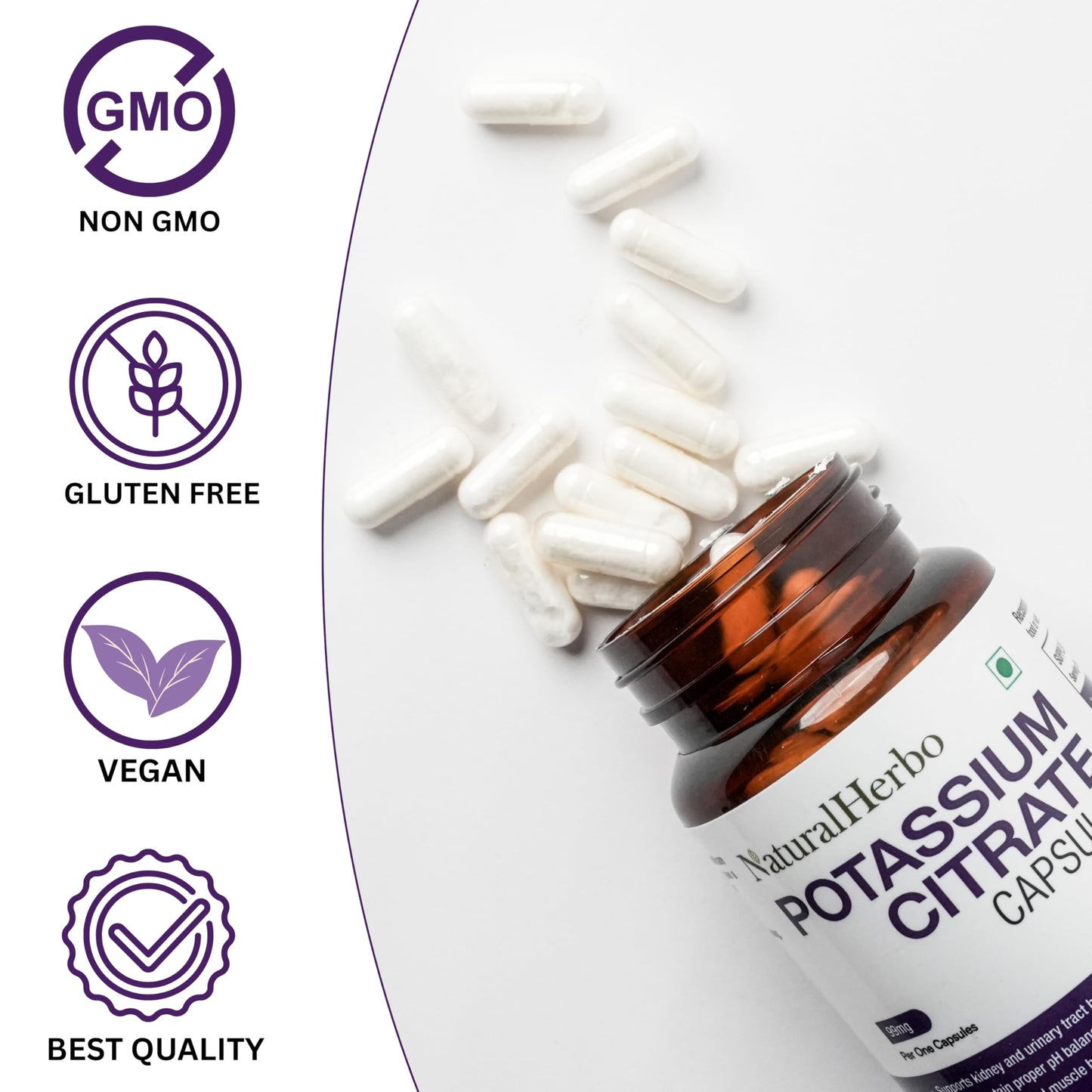 NaturalHerbo Potassium Citrate Supplement 99mg Capsule, 60 Capsules