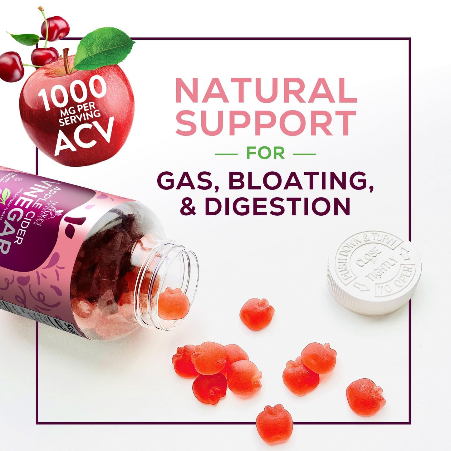 Nature's Nutrition Apple Cider Vinegar Gummies 1000mg Per Serving, 60 Gummies