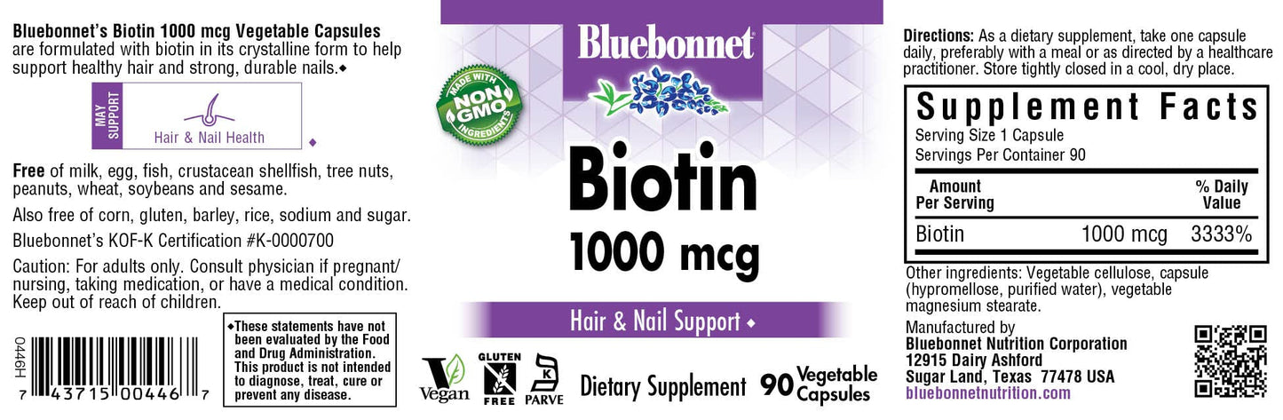 BlueBonnet Biotin 1000 mcg Capsule, 90 Count