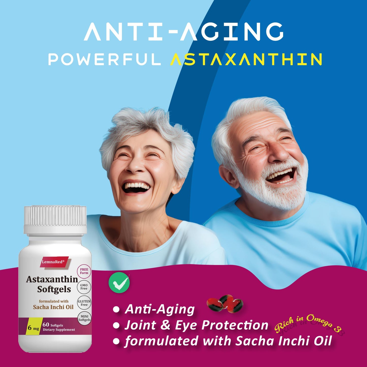 LemnaRed Free-Form Astaxanthin 6mg Softgel, 60 Softgels