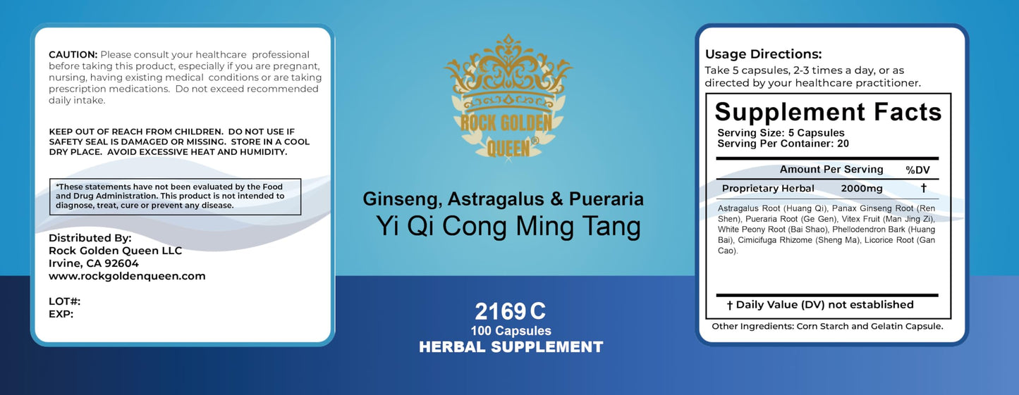 Rock Golden Queen Yi Qi Cong Ming Tang/Ginseng,Astragulus&Pueraria Decoction Capsule, 100 Capsules