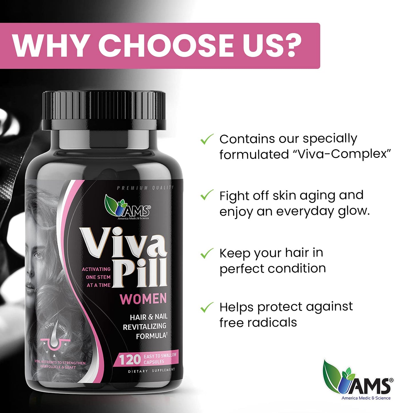 America Medic & Science VivaPill for Women Capsules, Hair, Skin & Nails, 120 Capsules