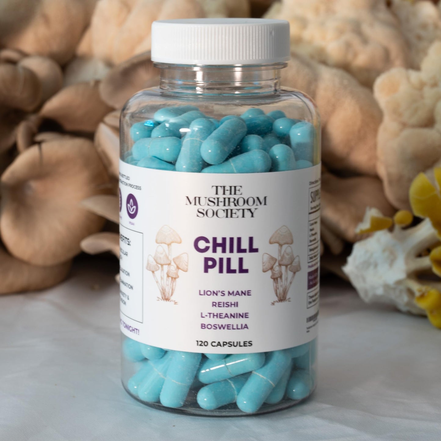 The Mushroom Society Chill Pill Lion’s Mane, Reishi, L-Theanine & Boswellia Extract Blend 120 Capsules