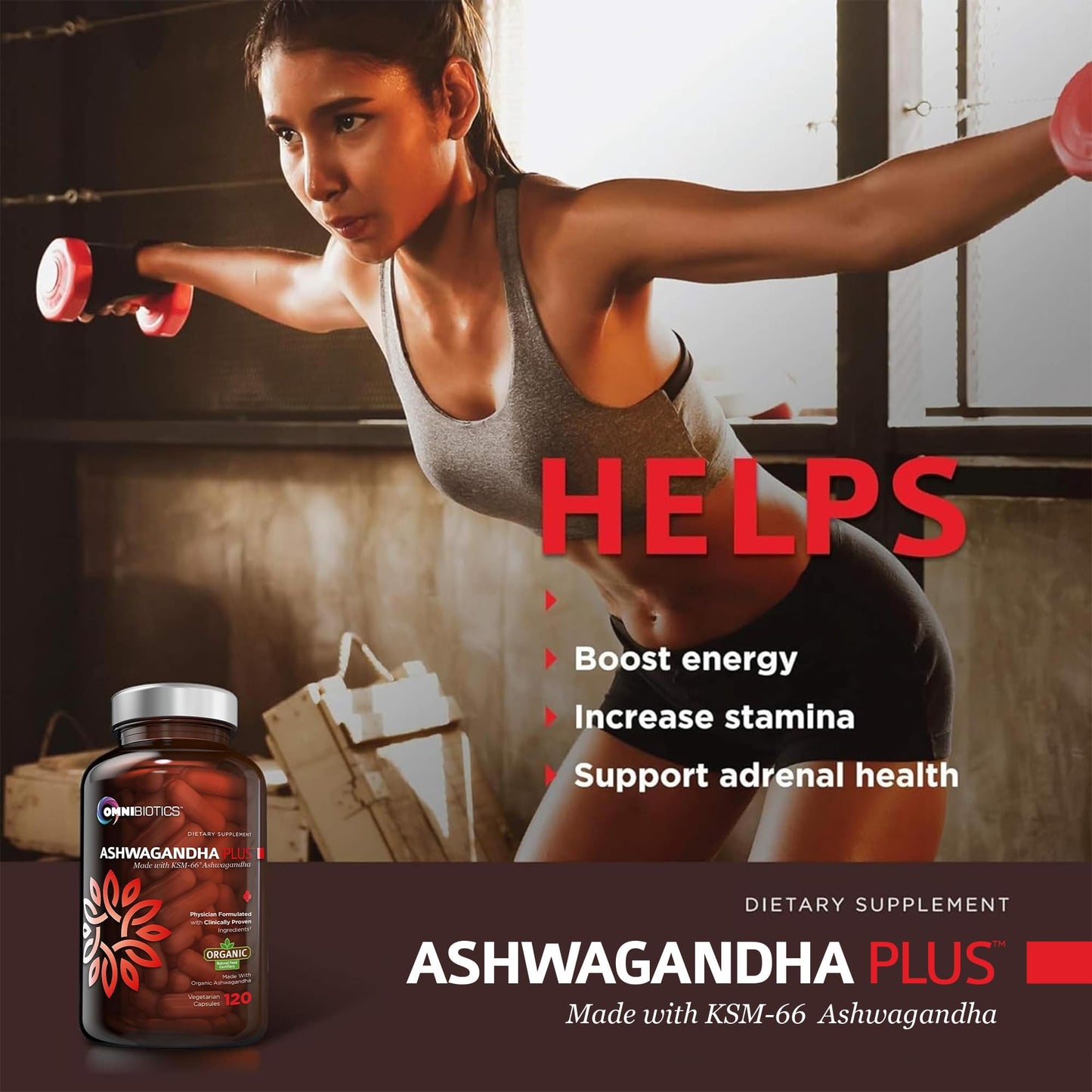 OmniBiotics Organic Ashwagandha Supplement Capsule 120 Count