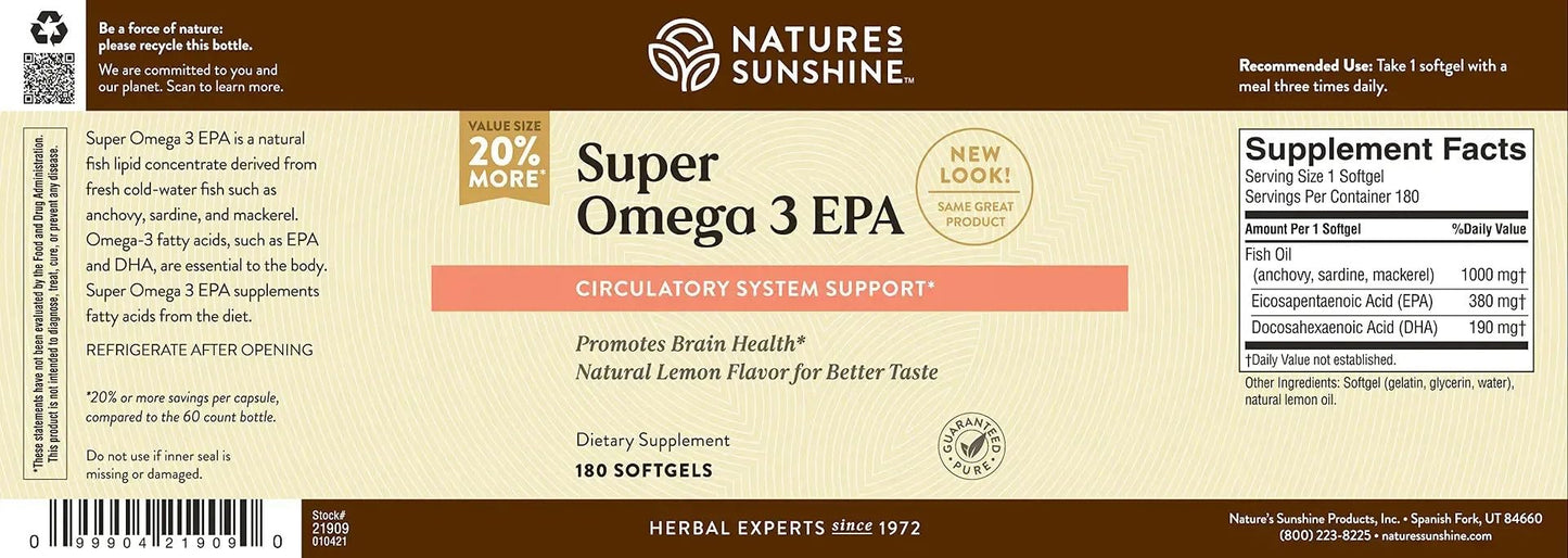 Nature's Sunshine Super Omega-3 EPA Softgel 180