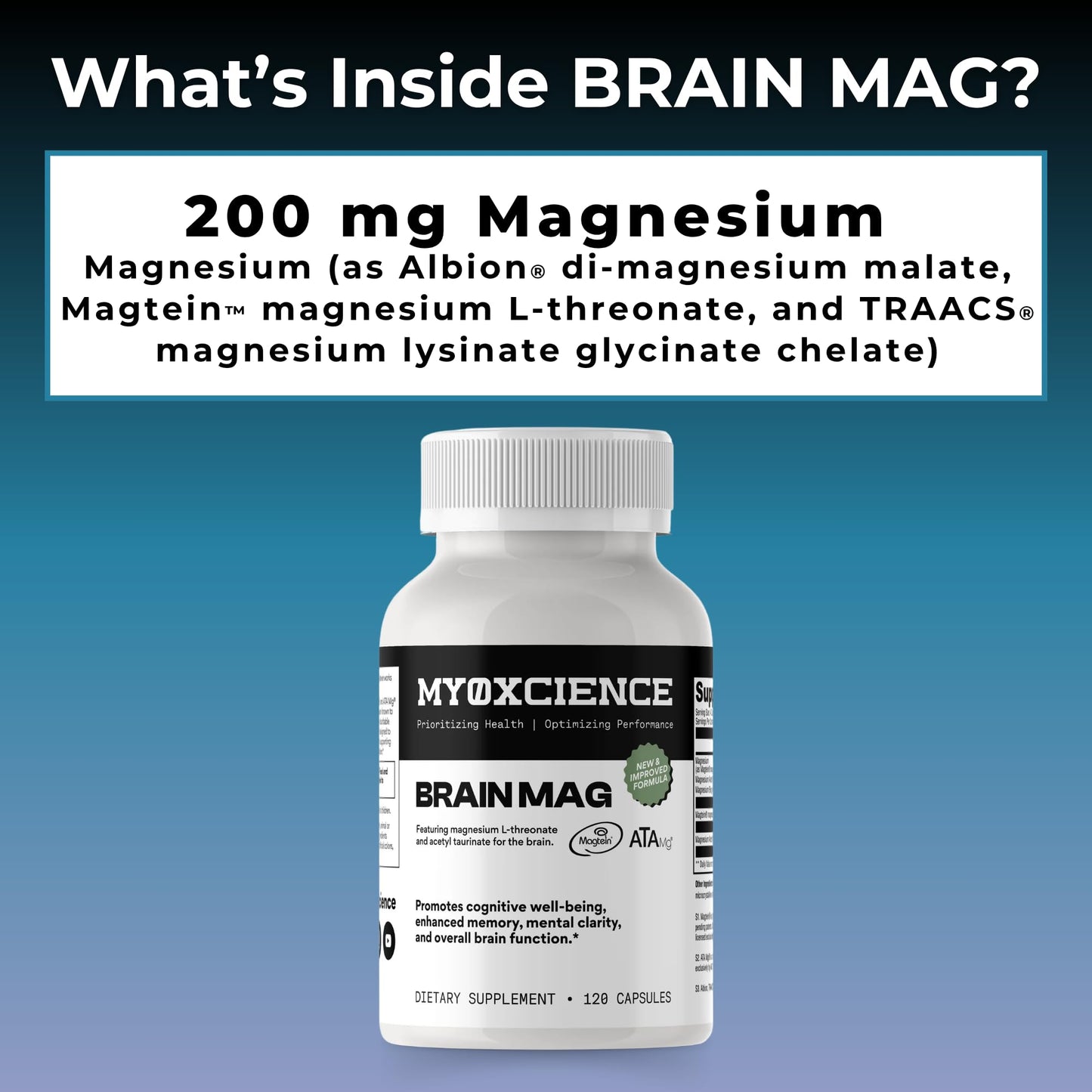 MYOXCIENCE Magnesium L-Threonate + Mag Acetyl-Taurate (ATA Mag) + Mag Glycinate Capsules, 120