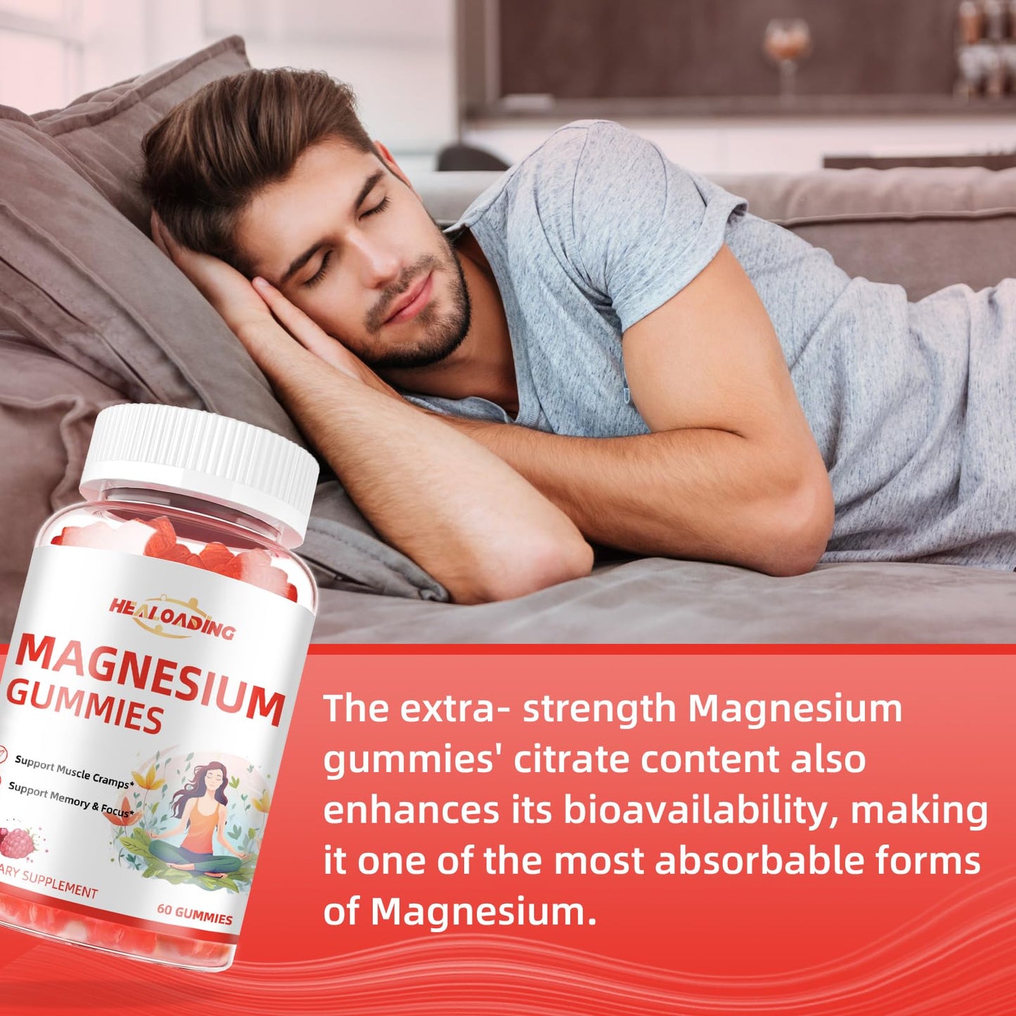 HEALOADING Magnesium Citrate Gummies 60 Count