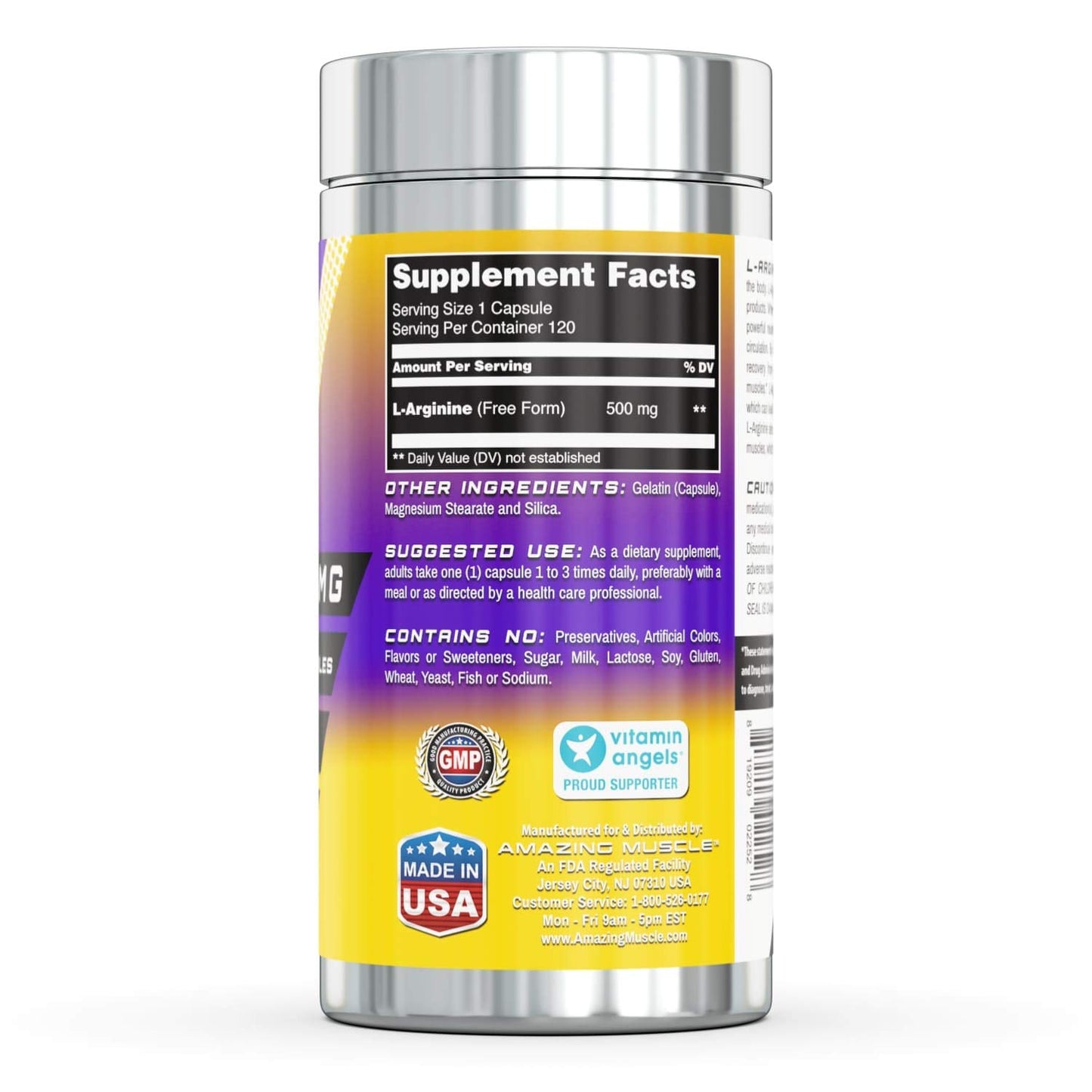 Amazing Muscle L-Arginine Essential Amino Acid Supplement Capsules, 120 Count