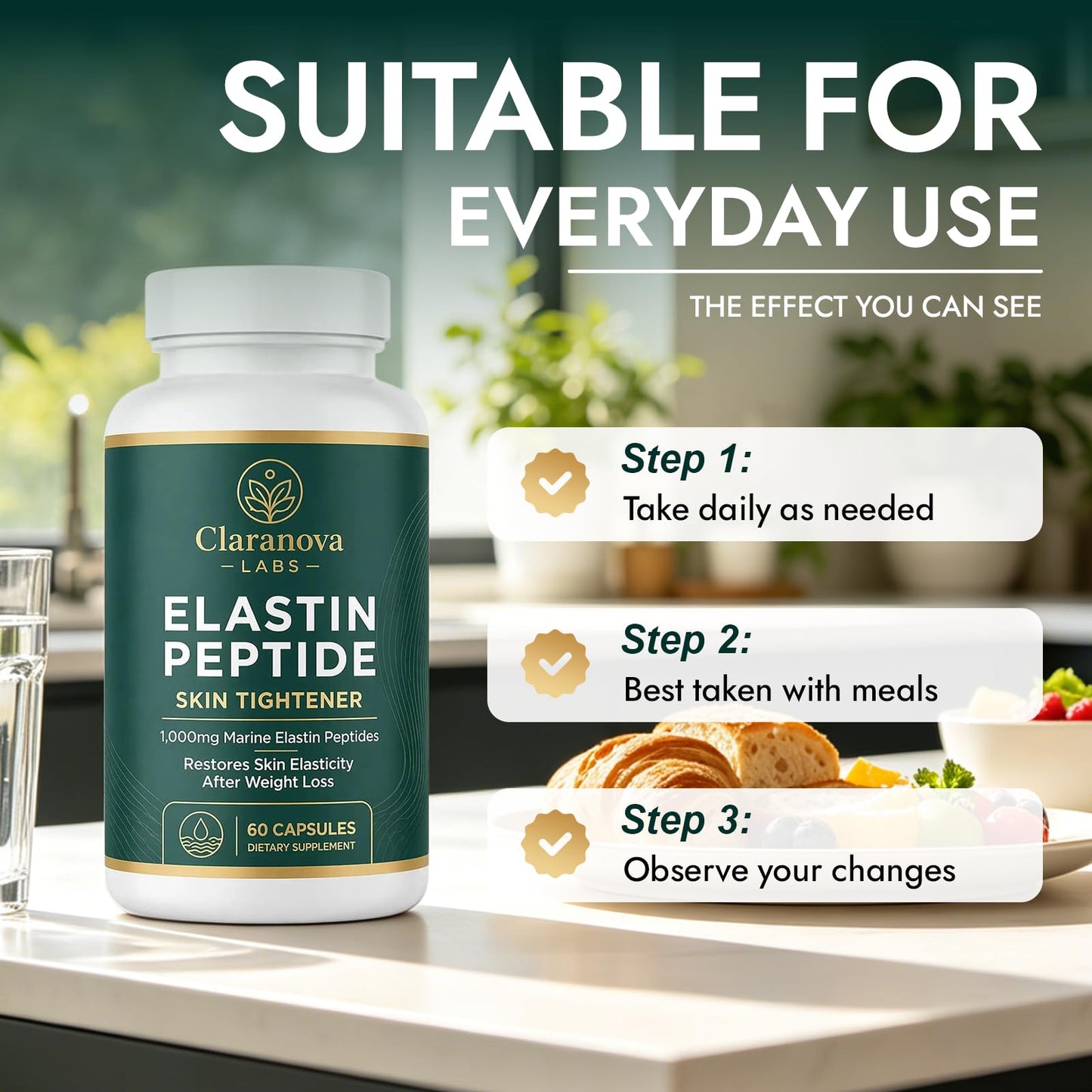 Claranova Marine Elastin Peptides Supplement Capsules 60 Count