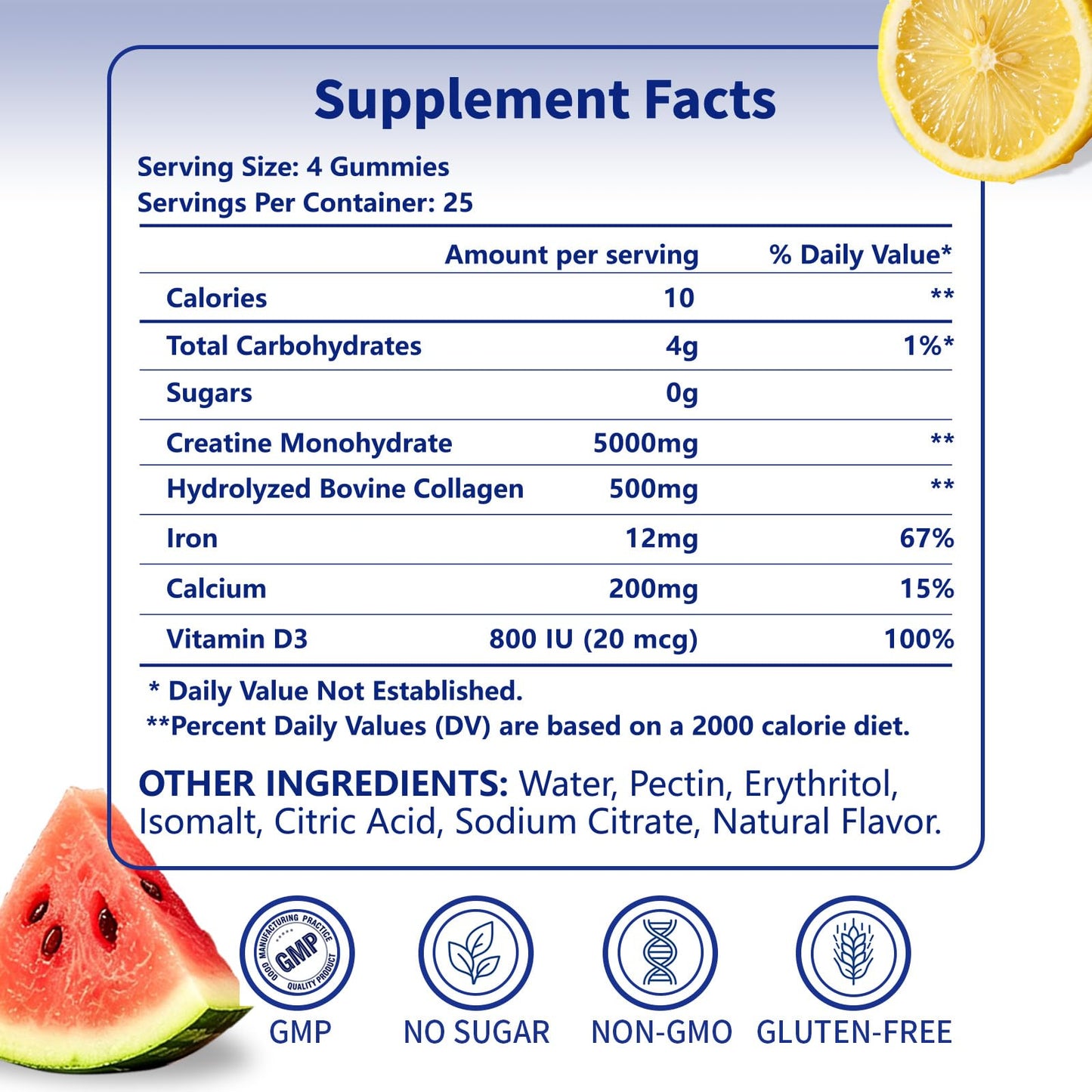 HUXINSK Creatine for Women, Creatine Monohydrate Gummies with Collagen, Calcium, Vitamin D3 for Booty, Energy & Strength, Watermelon Flavor, 100 Gummies