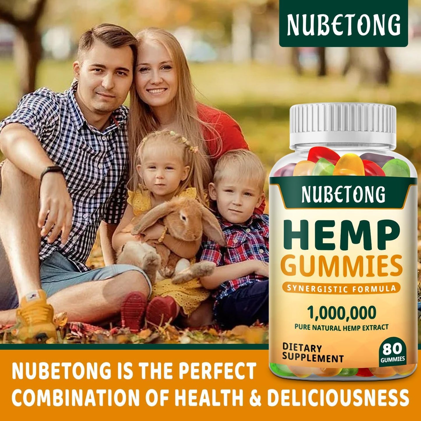 Nubetong Hemp Gummies High Potency Extra Strength Hemp Oil Extract Organic Edible Supplement for Adults, Sleep, Pain, Anxiety, 80 Gummies