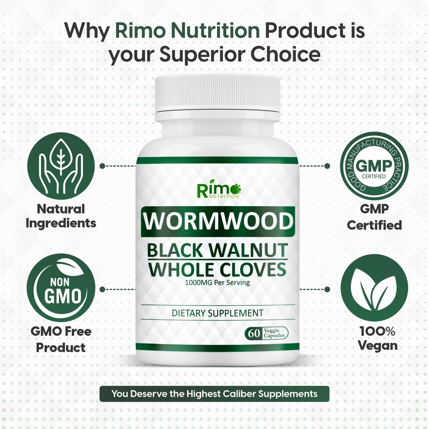 Rimo Nutrition Wormwood Black Walnut Clove Capsules 60 Count