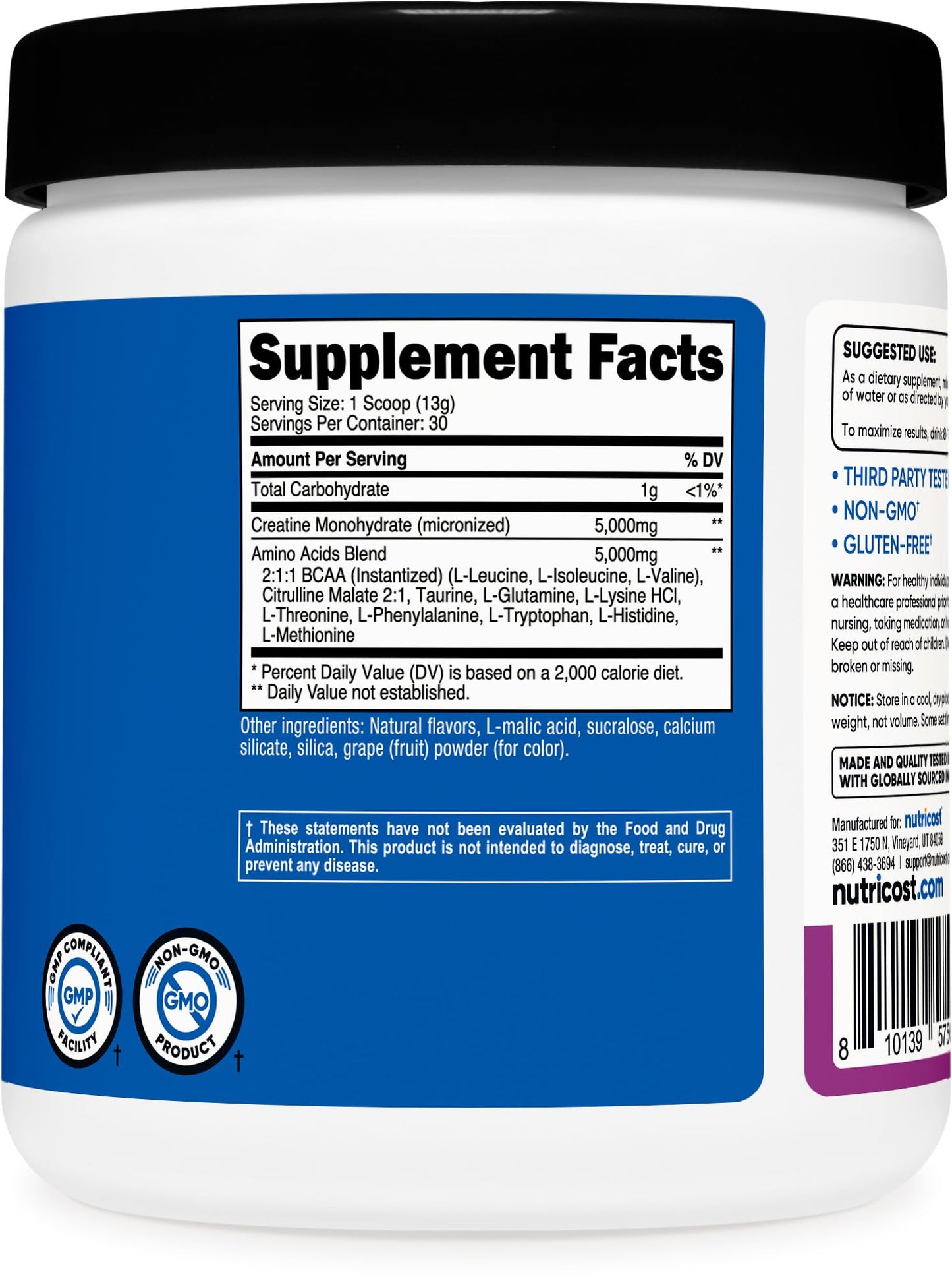 Nutricost Creatine + Aminos Powder (Grape) 13.3 Ounce