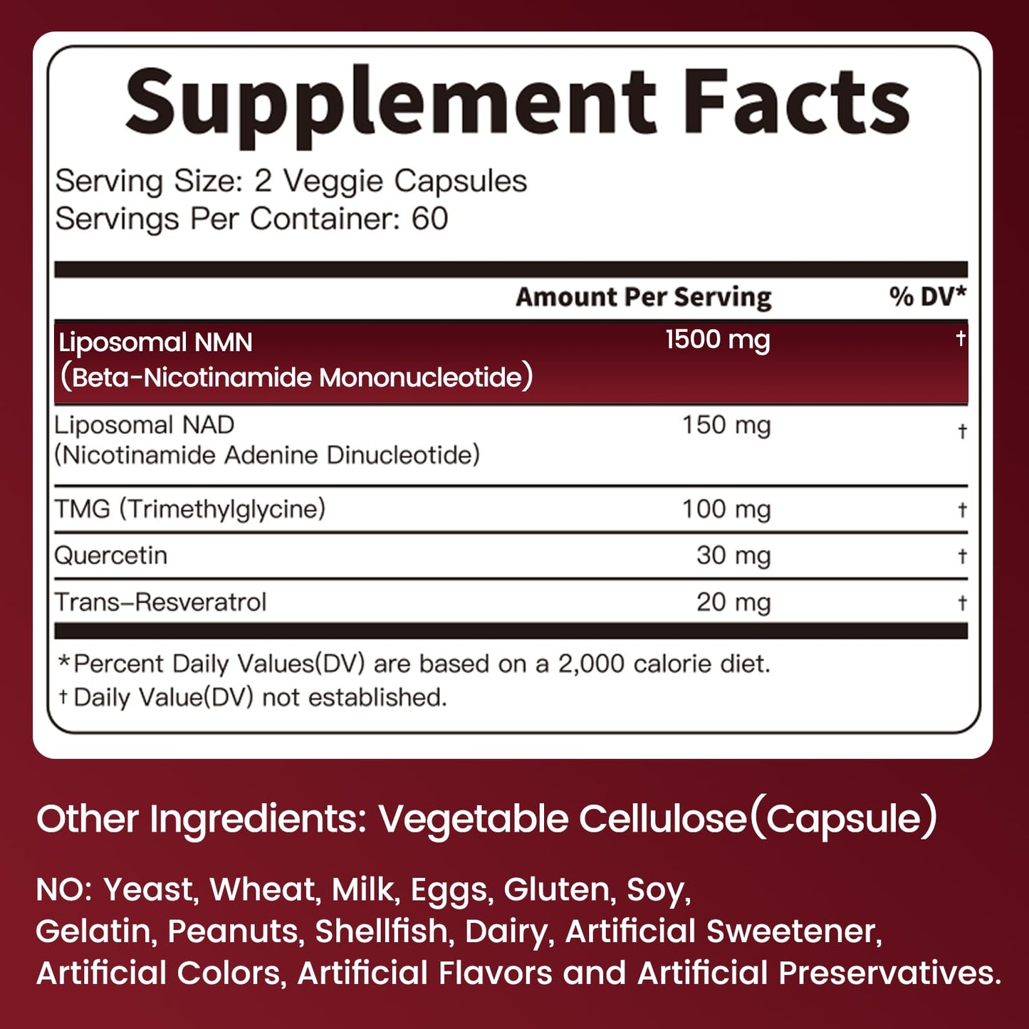 DNCDTYY Liposomal NMN Supplement 1800mg Per Serving, 5-in-1 NMN NAD Capsule 120 Count
