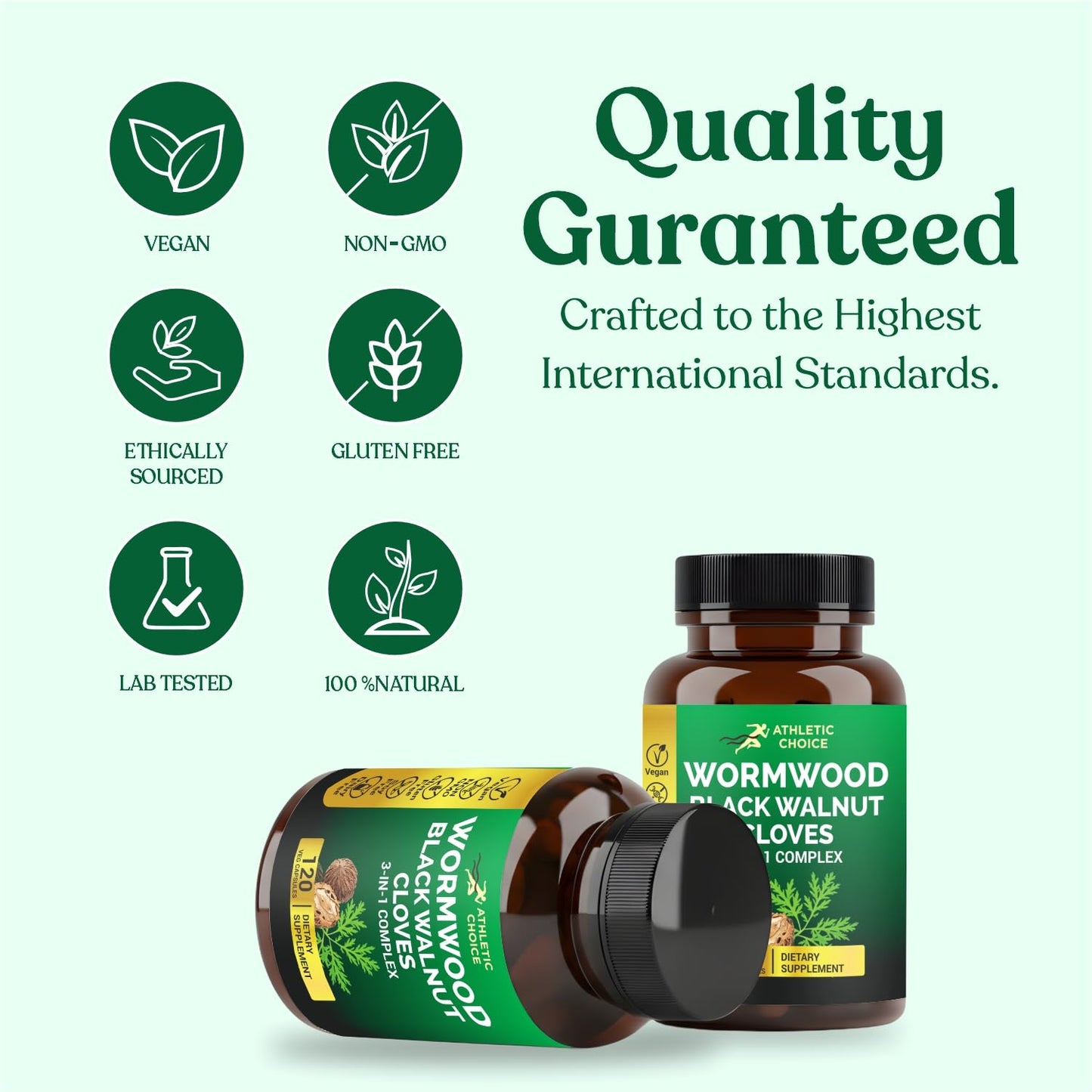 Athletic Choice Wormwood Black Walnut Clove Complex 3-in-1 Formula with Sweet Wormwood Extract 120 Capsules