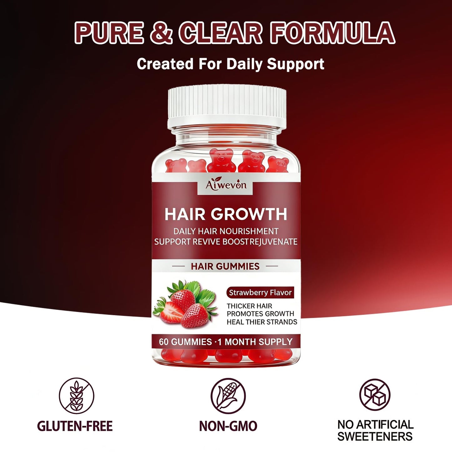Aiwevon Hair Growth Gummies for Women & Men, 60 Gummies
