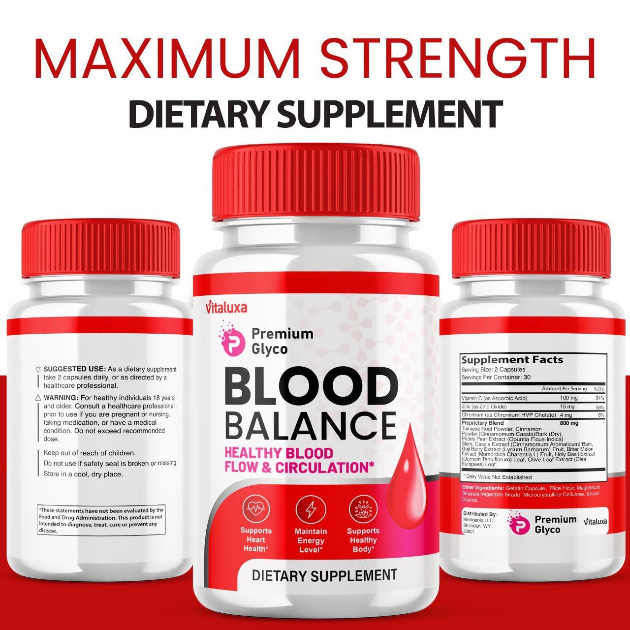 Vitaluxa Premium Glyco Capsules Blood Support Supplement, Maximum Strength, All Natural Ingredients, Health Wellness Blend Complex, 300 Capsules