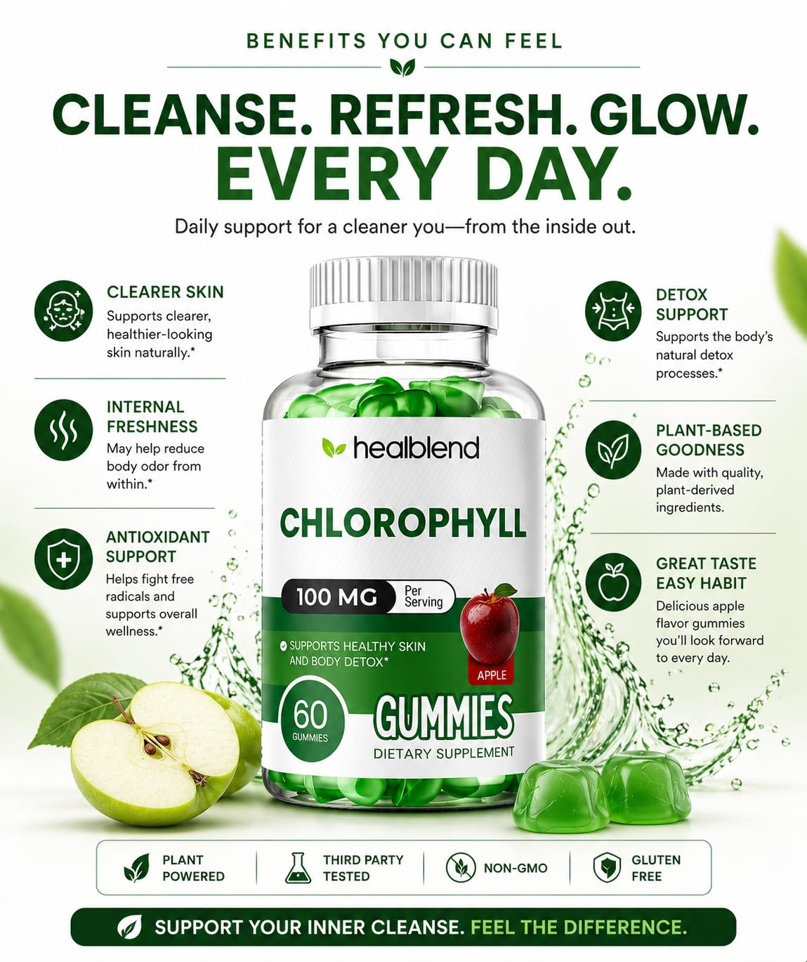 Healblend Chlorophyll Gummies 100mg, 60 Gummies