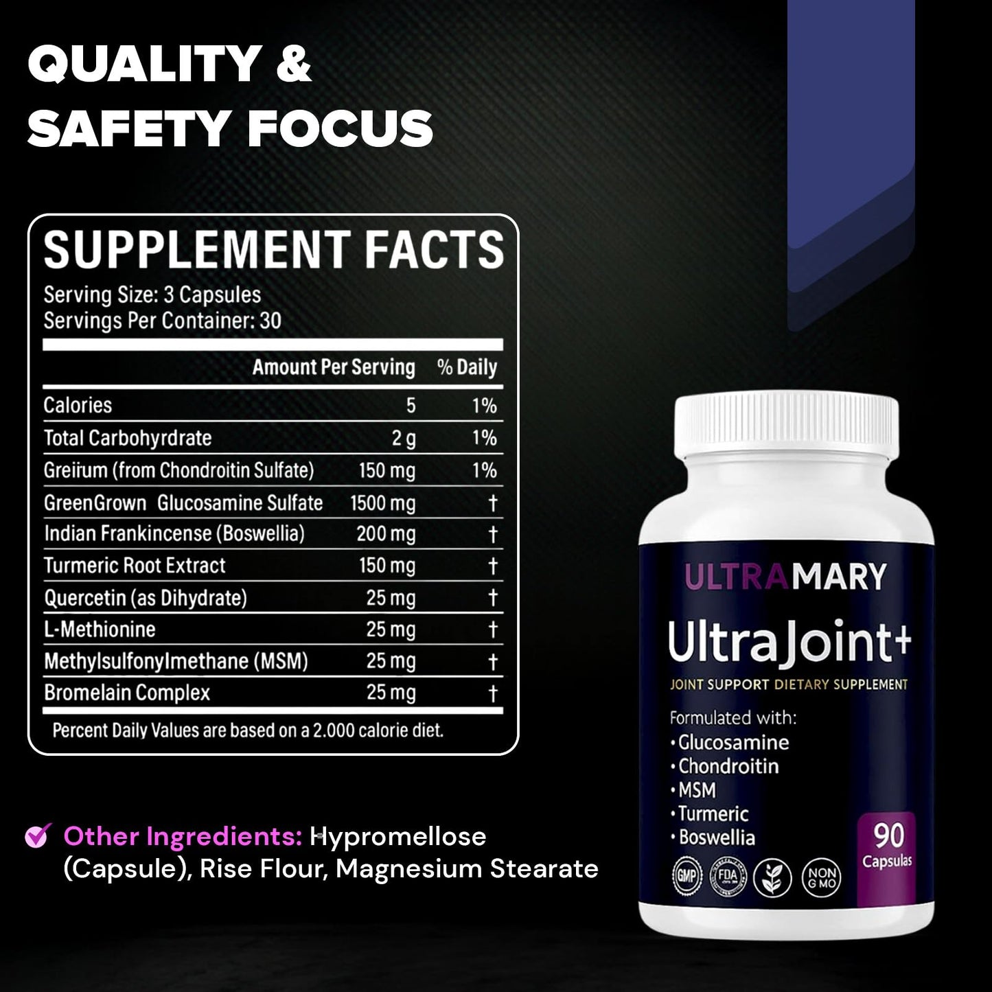 Ultra Mary Glucosamine Chondroitin MSM Turmeric Joint Support Capsules 90 Capsules