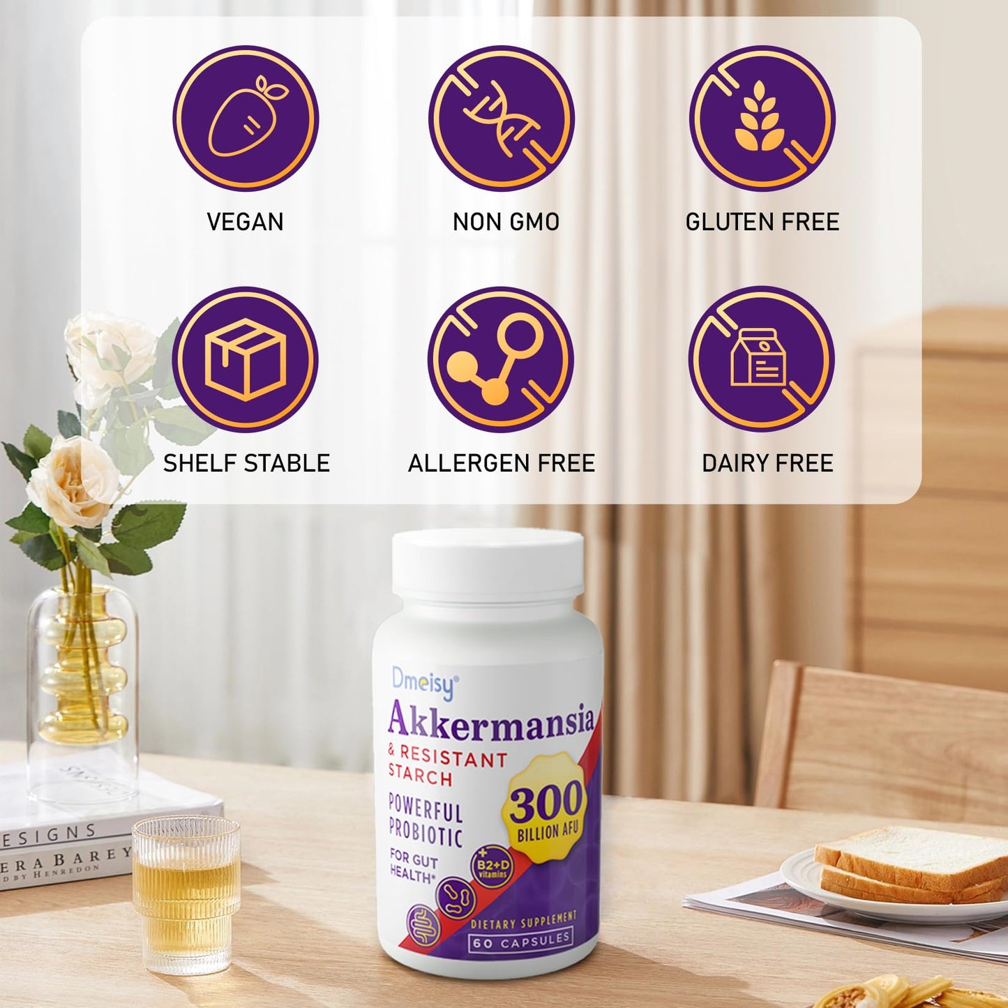 Dmeisy Akkermansia Muciniphila Probiotic - 300 Billion AFU Capsule, 120 Count